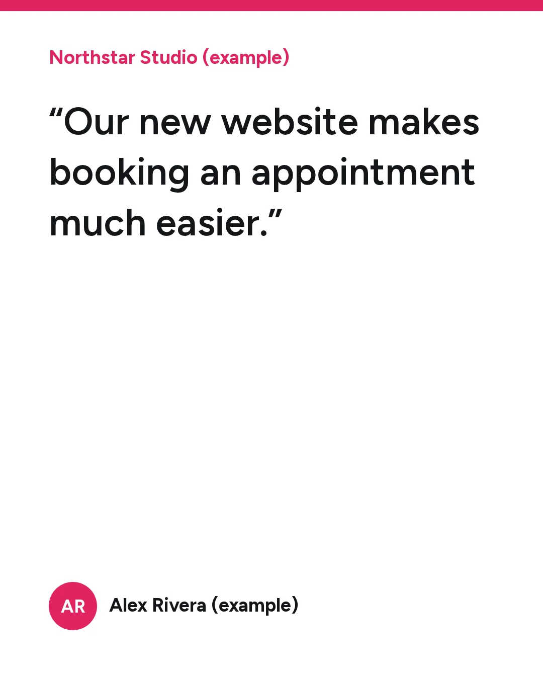 Portrait quote graphic actually generated by Kudos for the fictional Alex Rivera testimonial about easier appointment booking