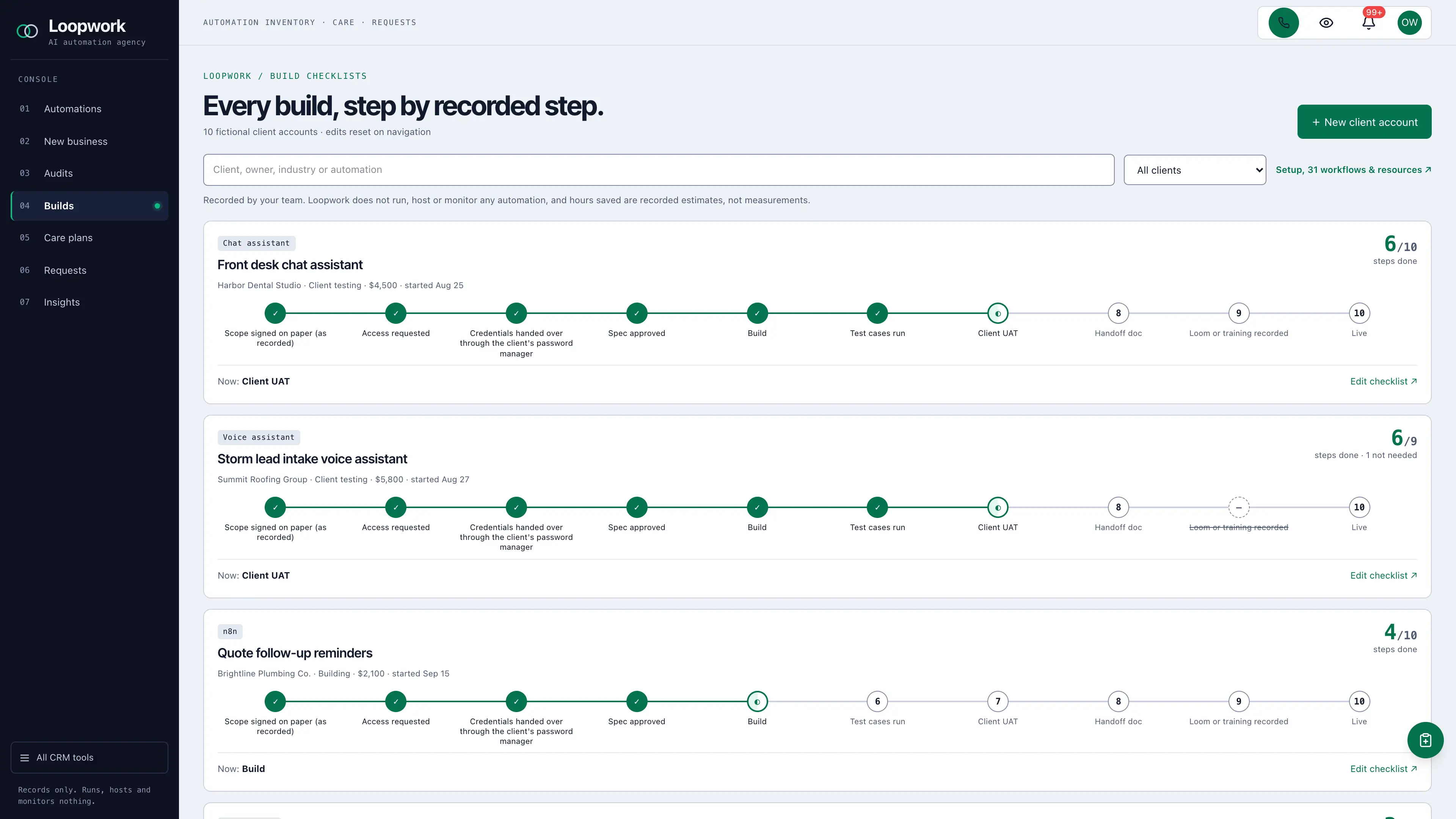 Builds in the GoSeedly AI Automation Agency Kit with fictional sample records