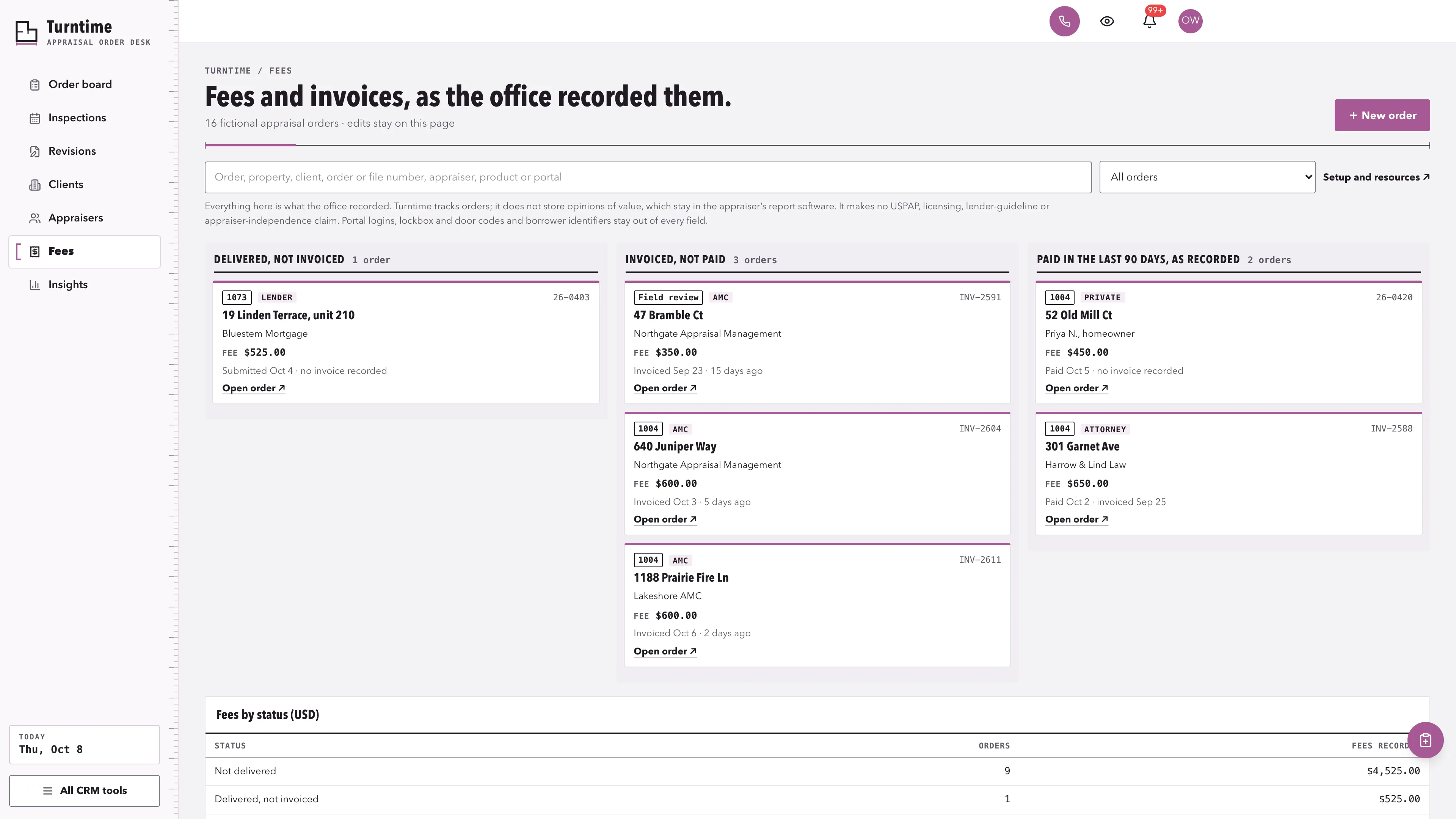 Fees in the GoSeedly Real Estate Appraisal Firm Kit with fictional sample records