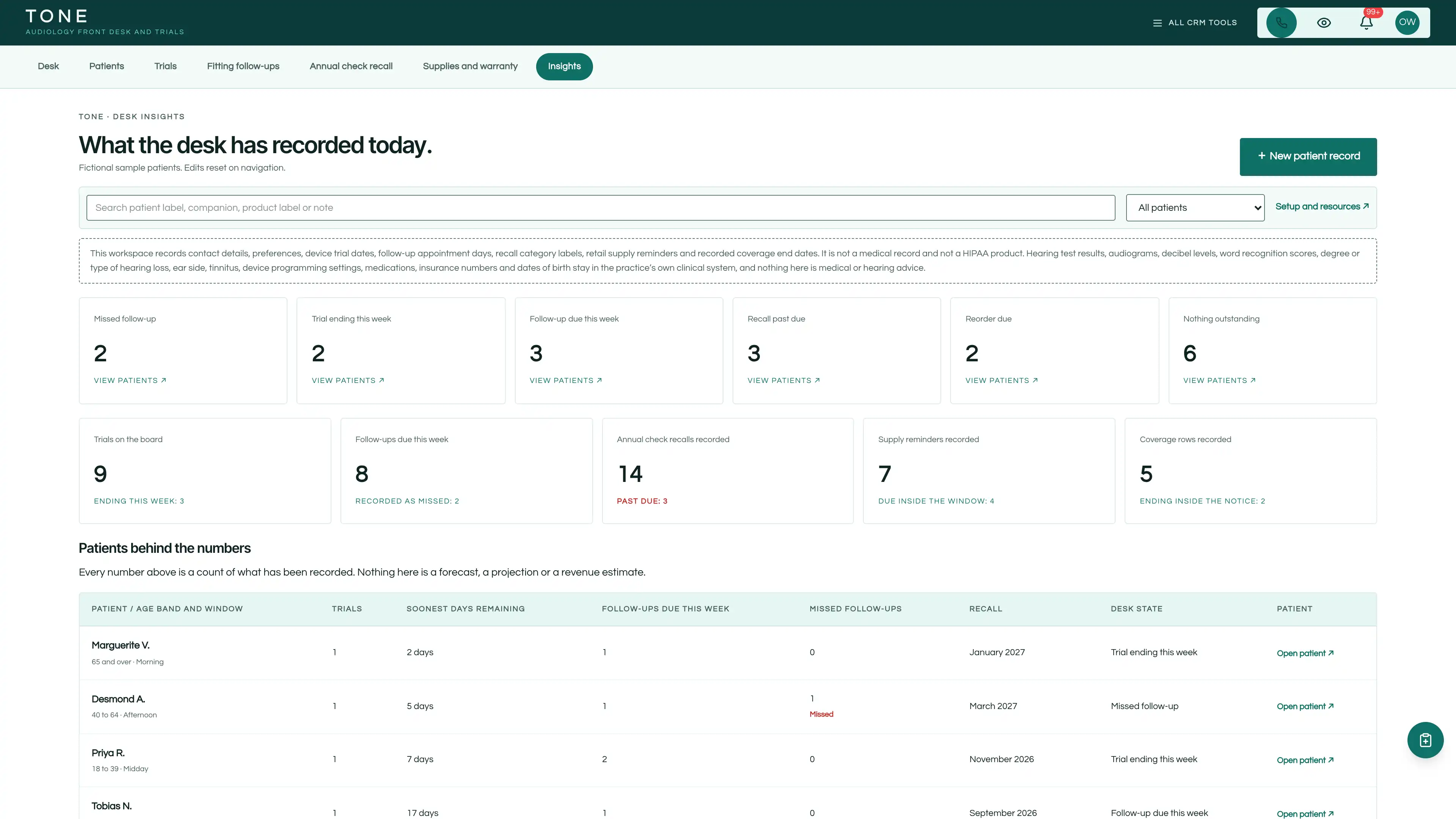 Insights in the GoSeedly Audiology & Hearing Kit with fictional sample records