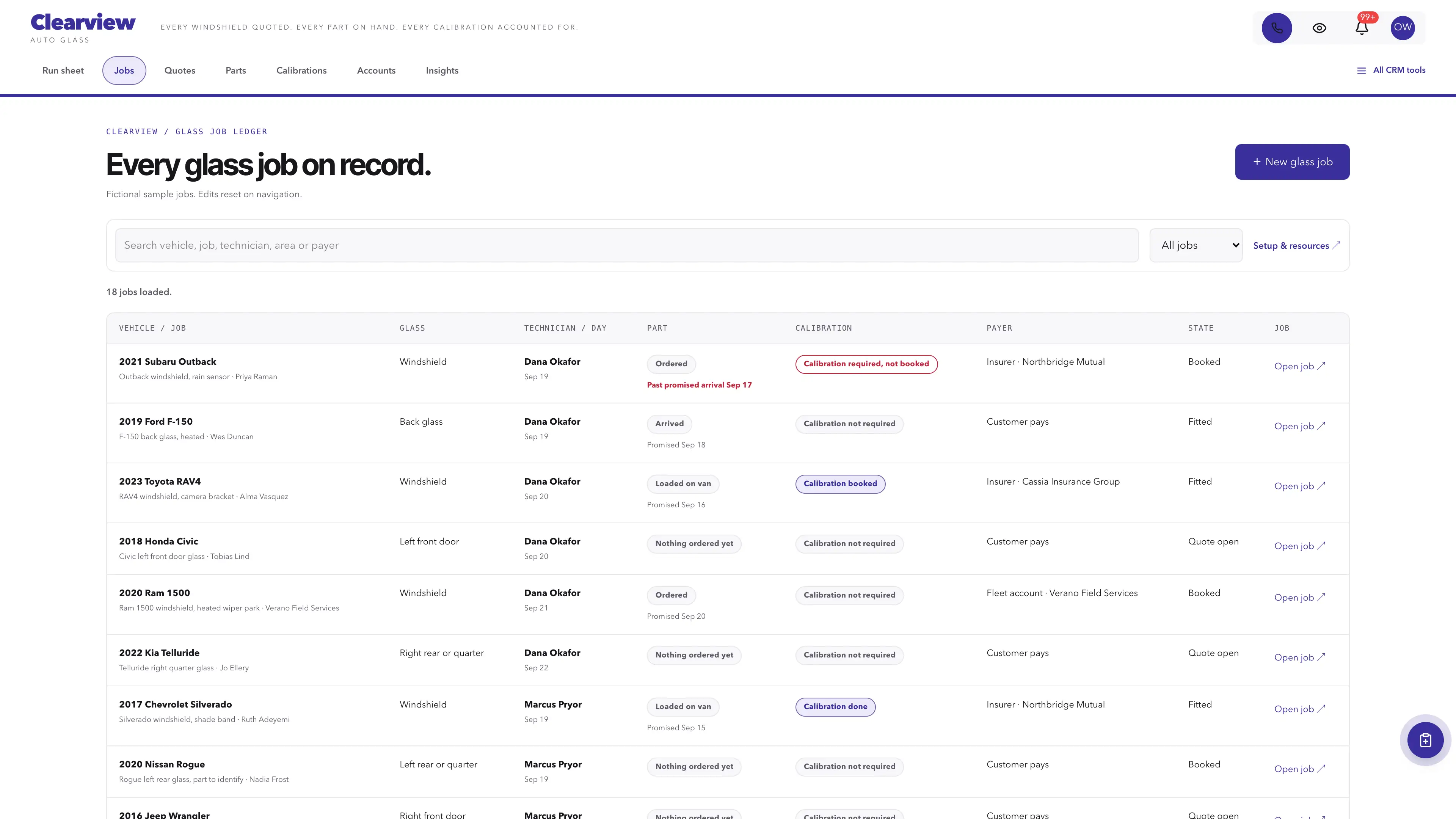 Jobs in the GoSeedly Auto Glass Kit with fictional sample records