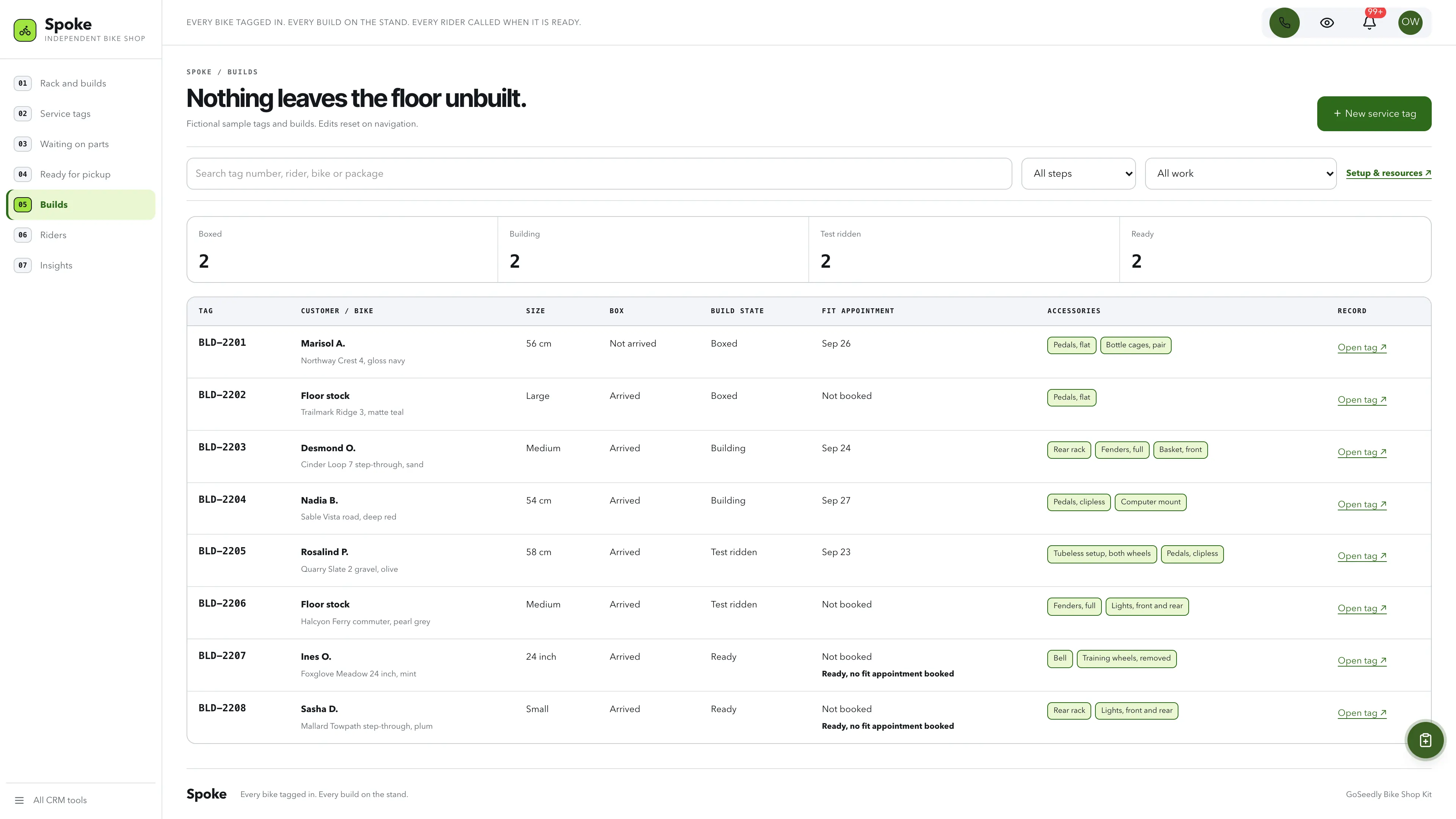 Builds in the GoSeedly Bike Shop Kit with fictional sample records