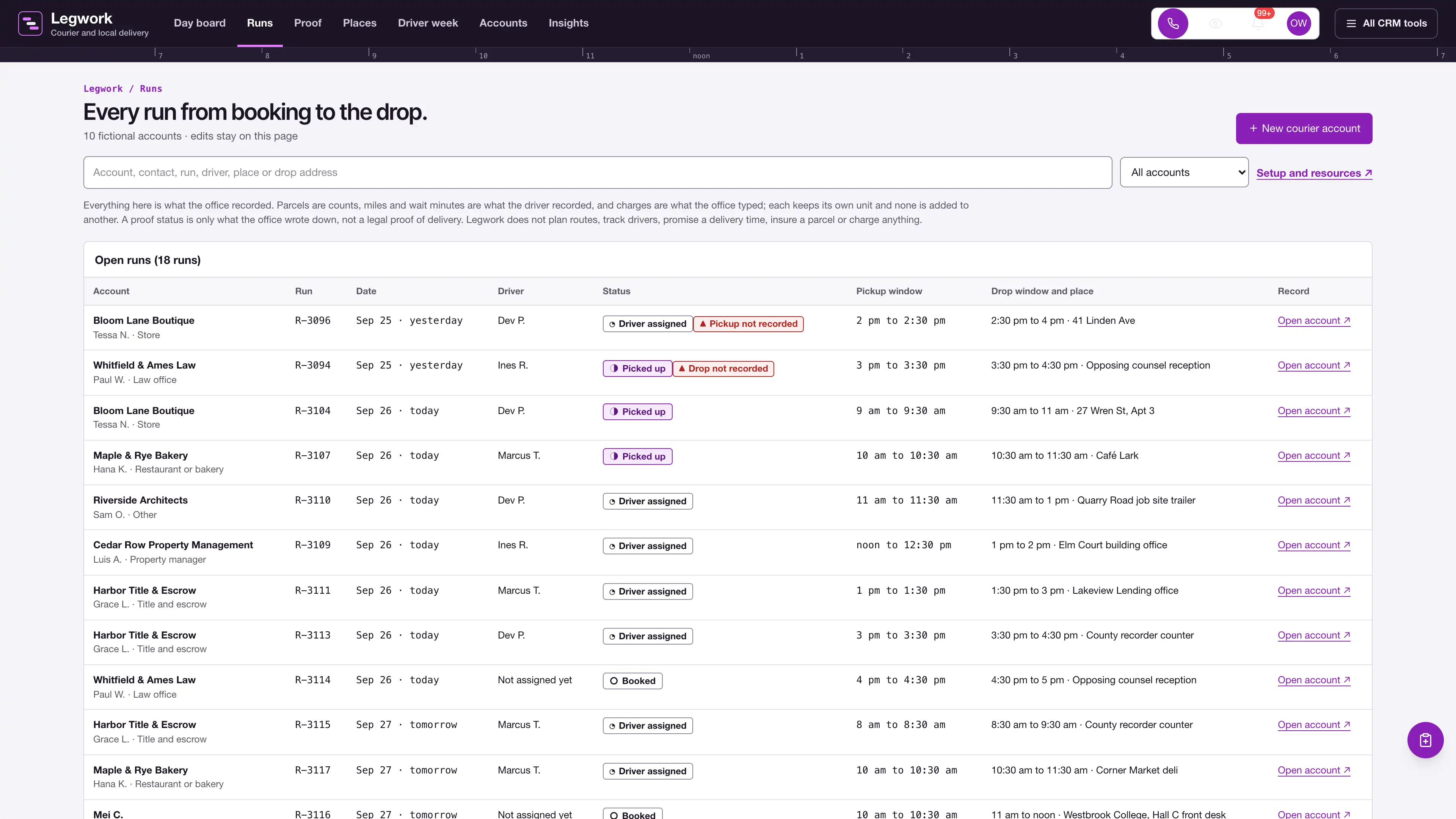 Runs in the GoSeedly Courier & Local Delivery Kit with fictional sample records