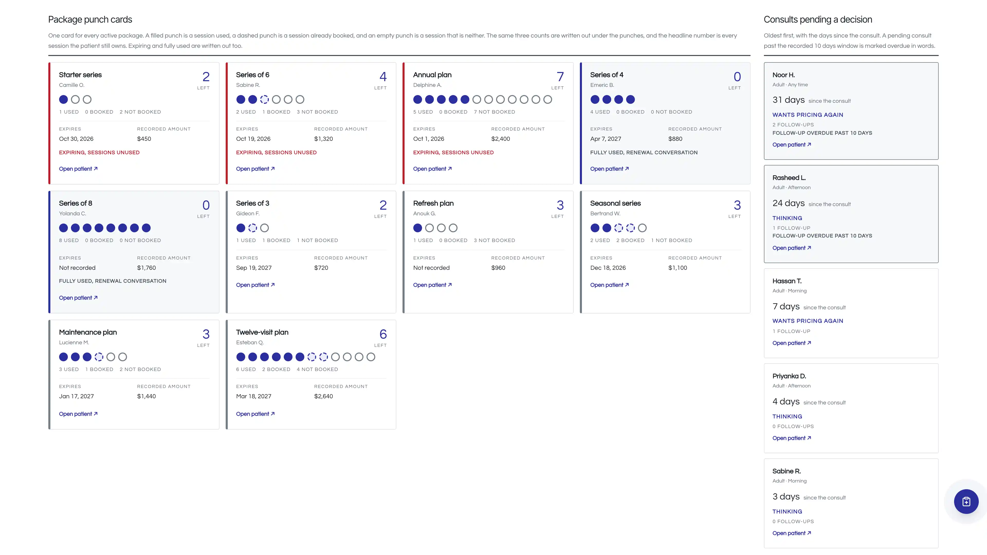 Punch cards in the GoSeedly Dermatology Kit with fictional sample records