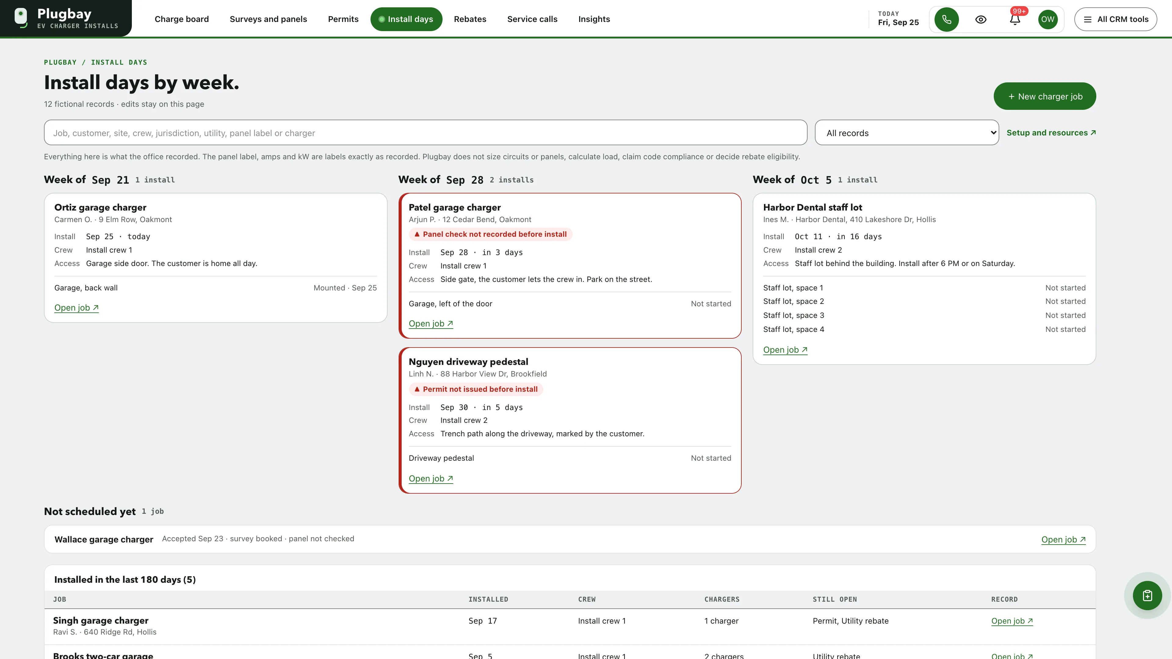 Install days in the GoSeedly EV Charger Installer Kit with fictional sample records