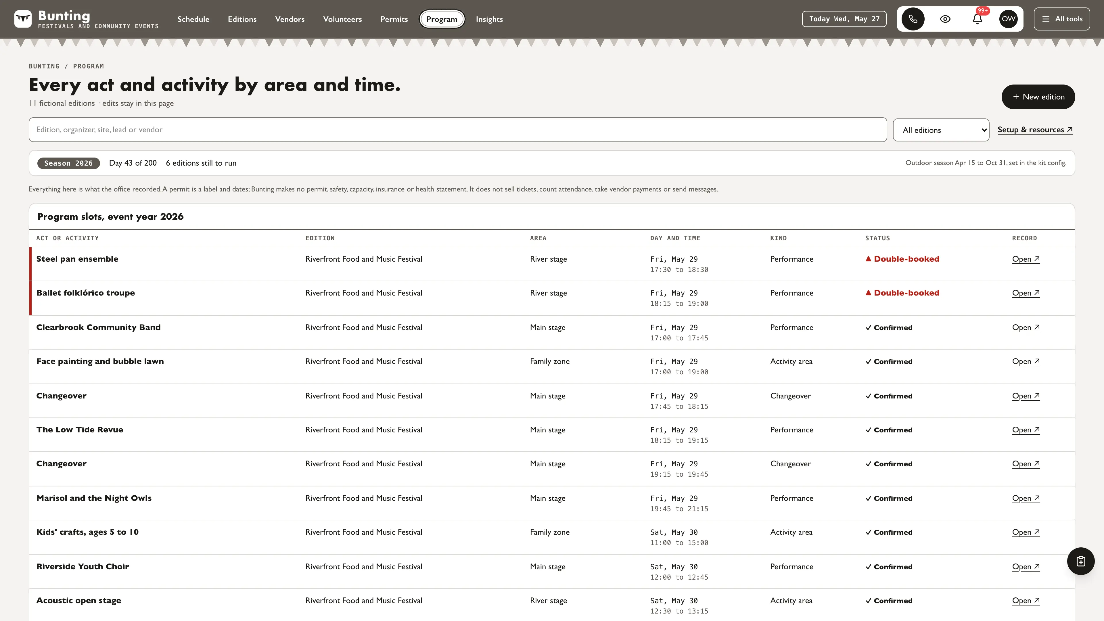 Program in the GoSeedly Festivals & Community Events Kit with fictional sample records