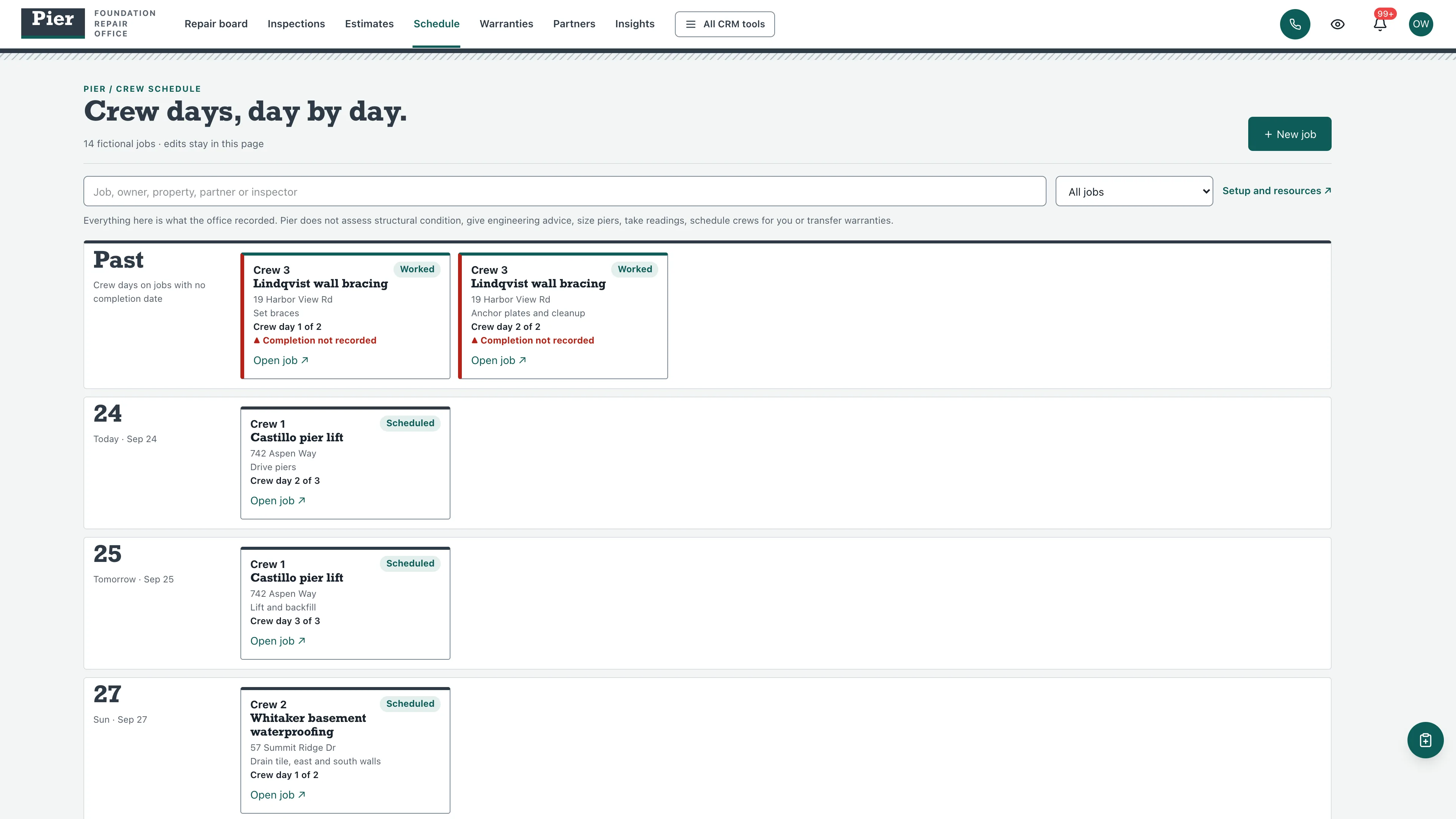 Schedule in the GoSeedly Foundation Repair & Waterproofing Kit with fictional sample records