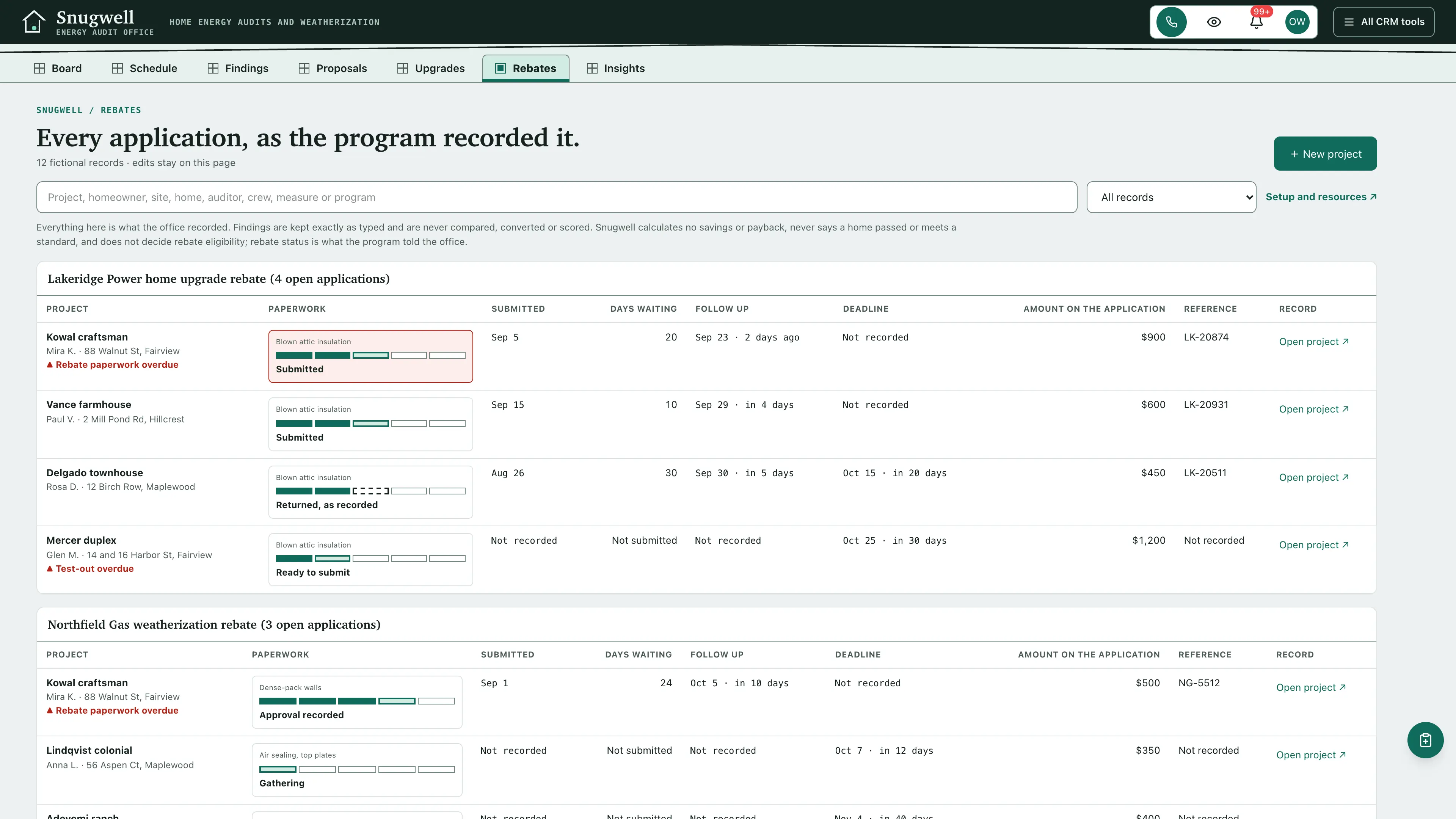 Rebates in the GoSeedly Home Energy Audit & Weatherization Kit with fictional sample records