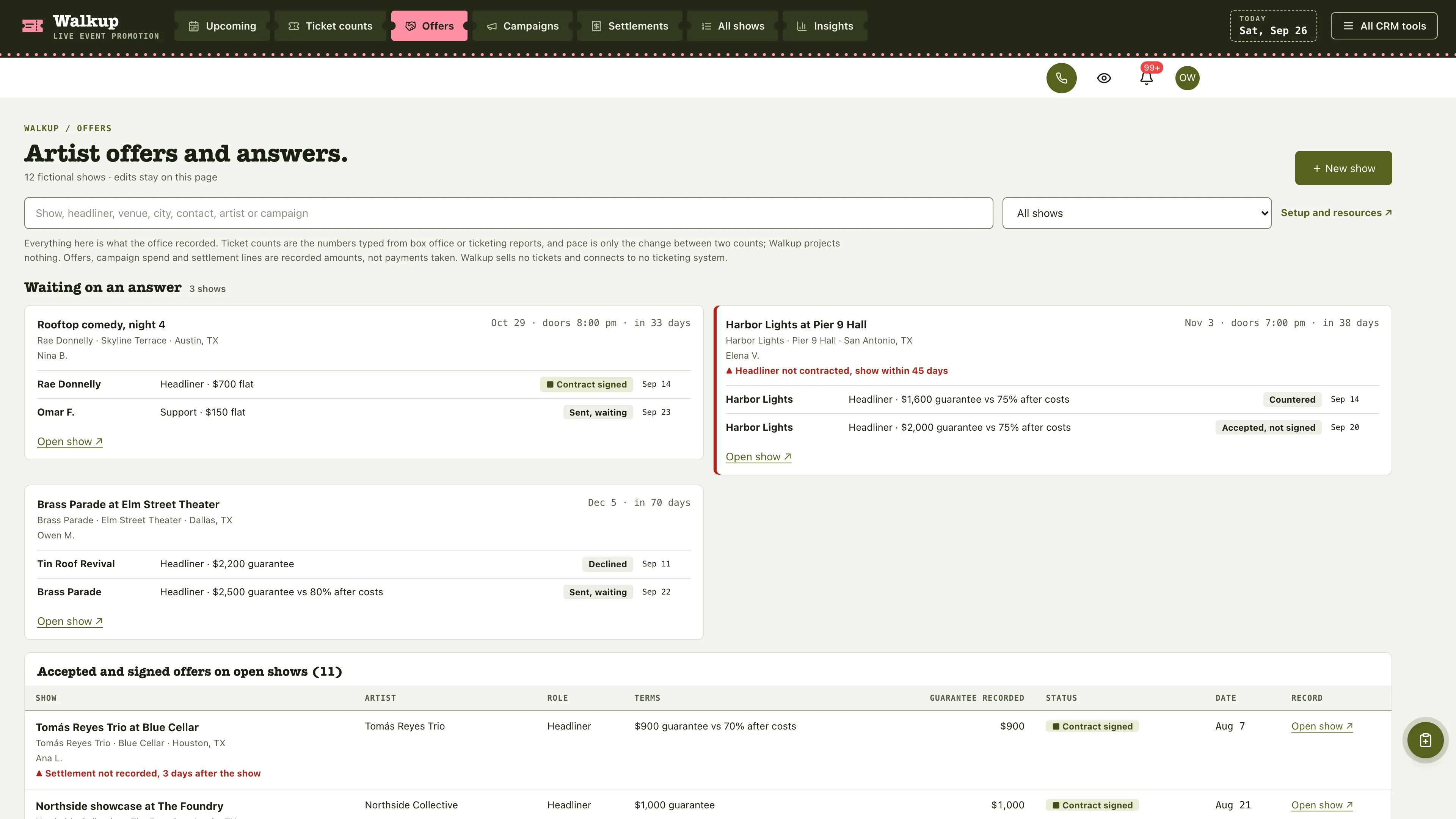 Offers in the GoSeedly Live Event Promoter Kit with fictional sample records