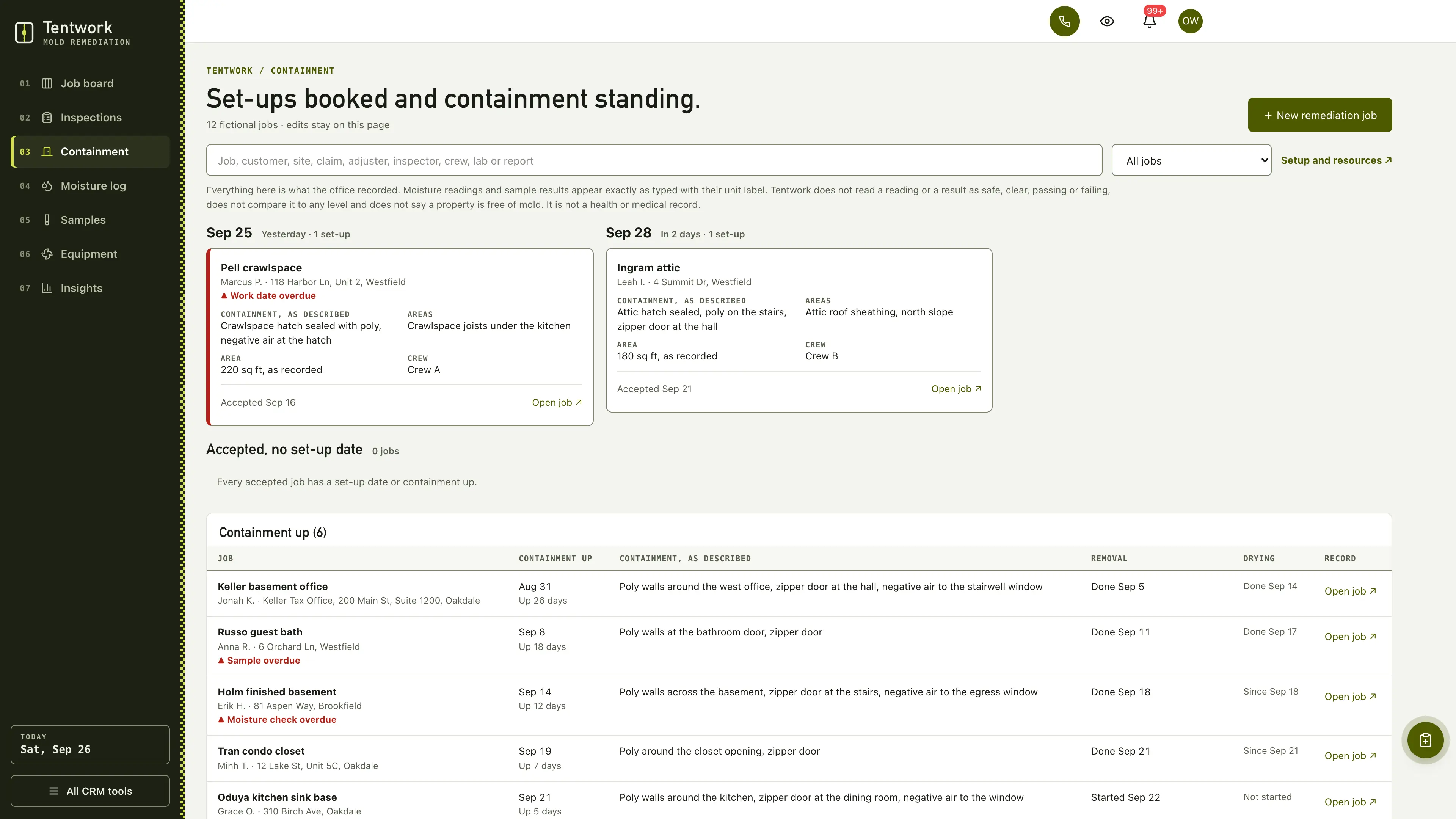 Containment in the GoSeedly Mold Remediation Kit with fictional sample records