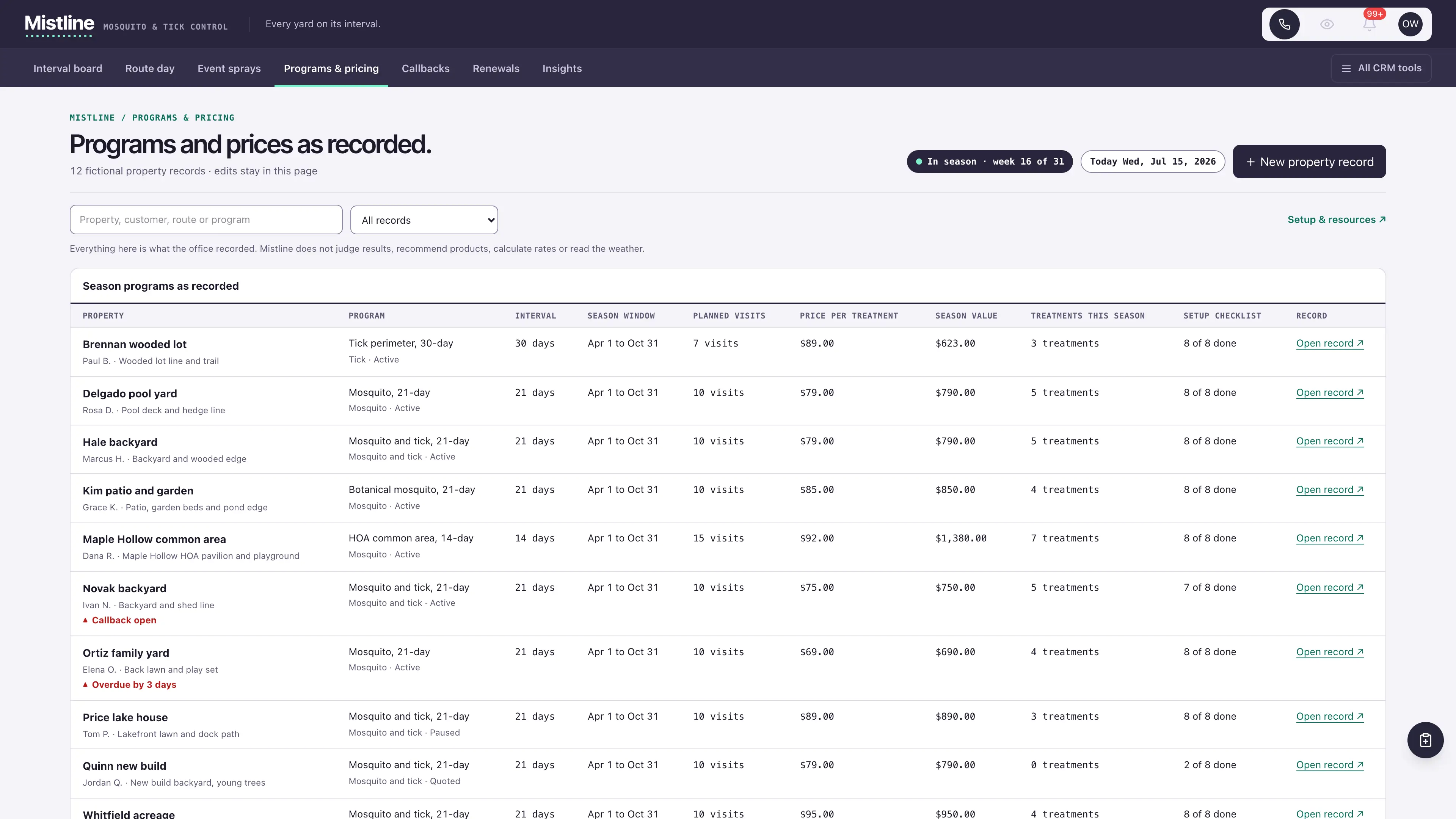 Programs & pricing in the GoSeedly Mosquito & Tick Control Kit with fictional sample records