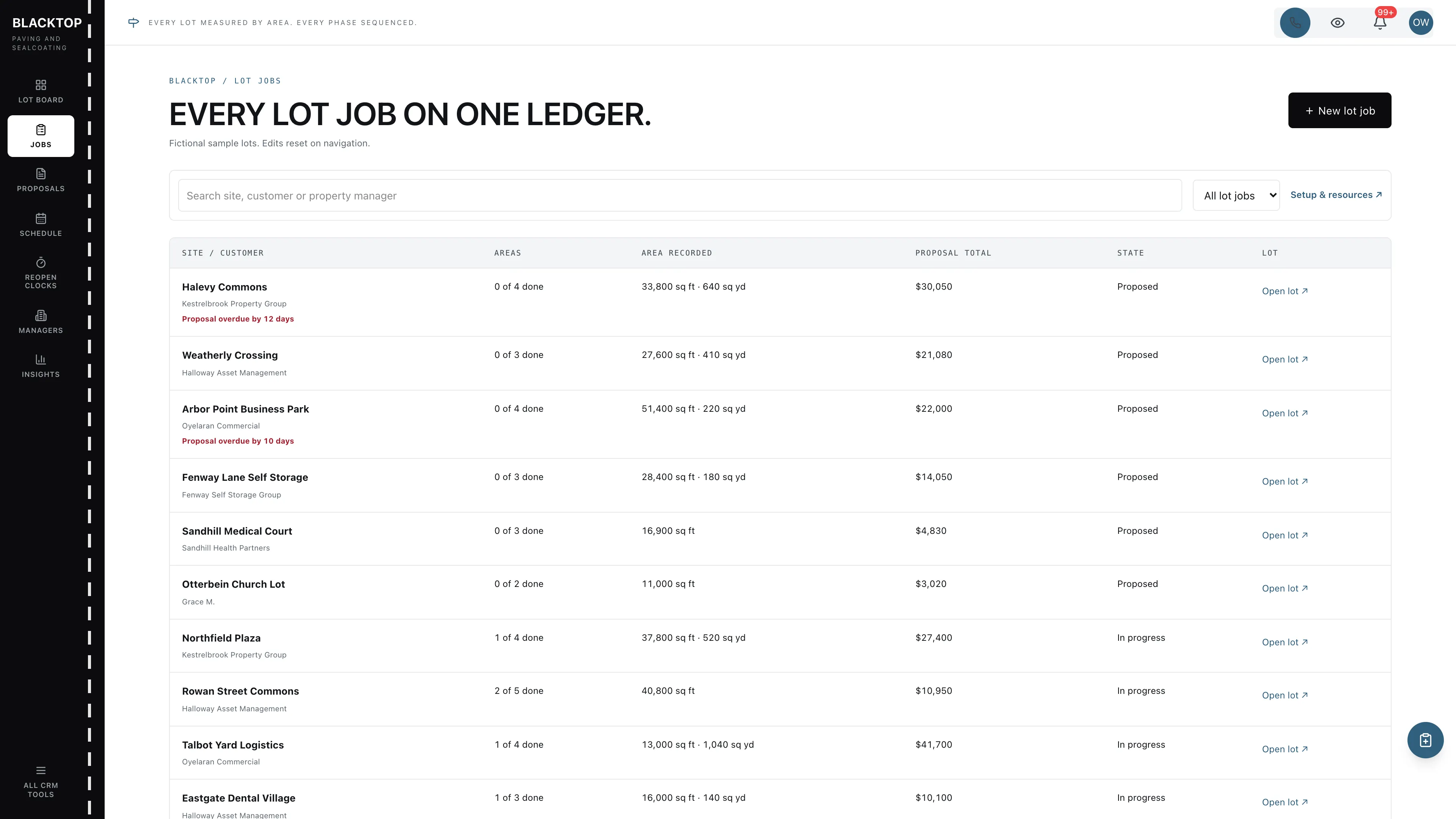Jobs in the GoSeedly Paving & Sealcoating Kit with fictional sample records