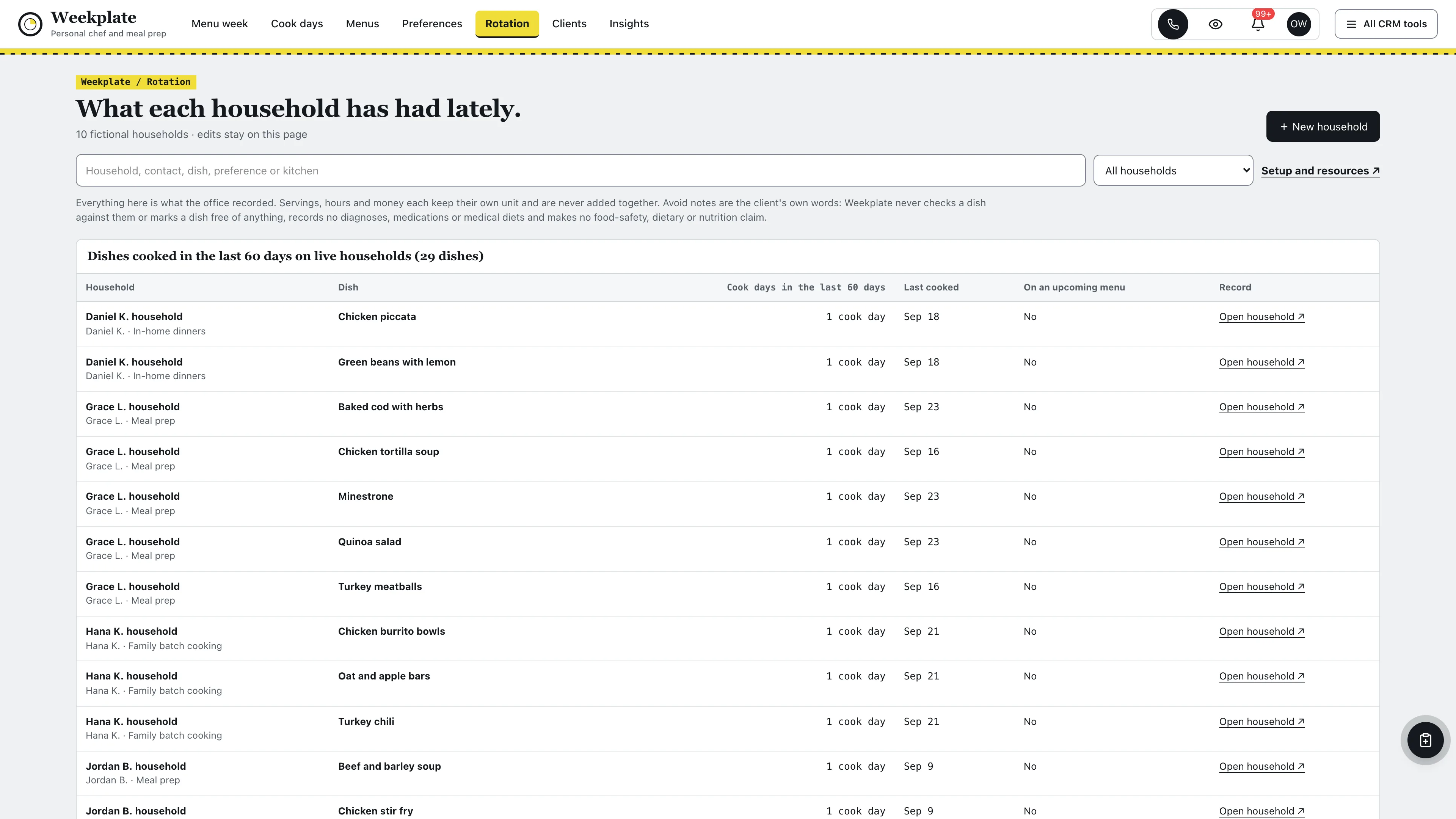 Rotation in the GoSeedly Personal Chef & Meal Prep Kit with fictional sample records