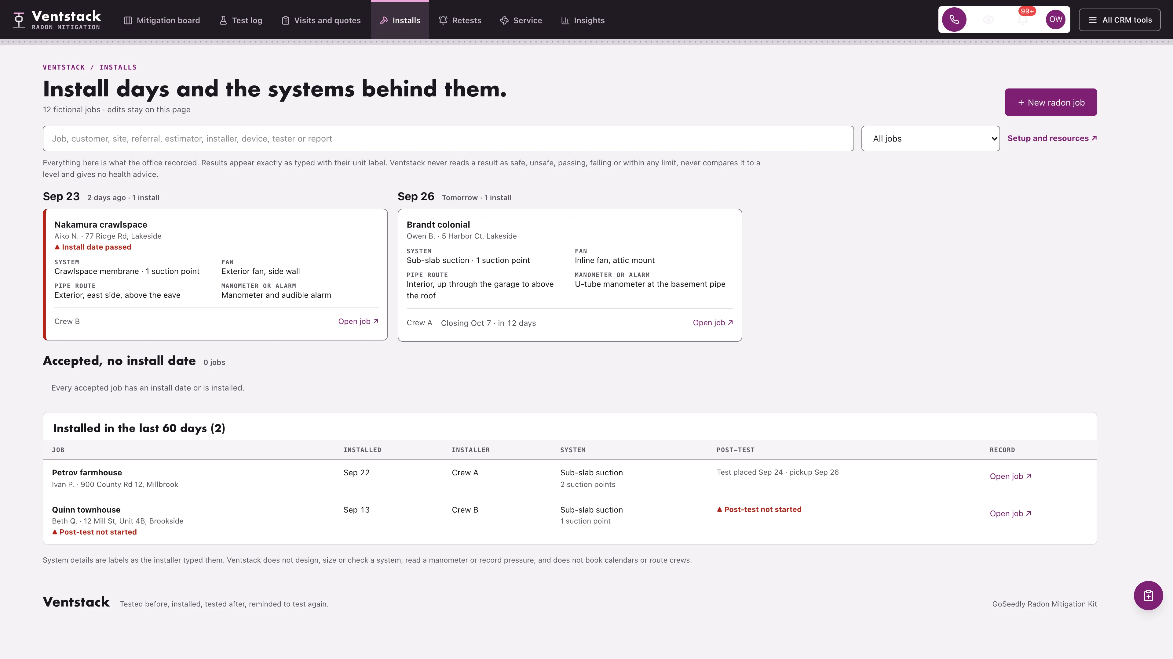 Installs in the GoSeedly Radon Mitigation Kit with fictional sample records