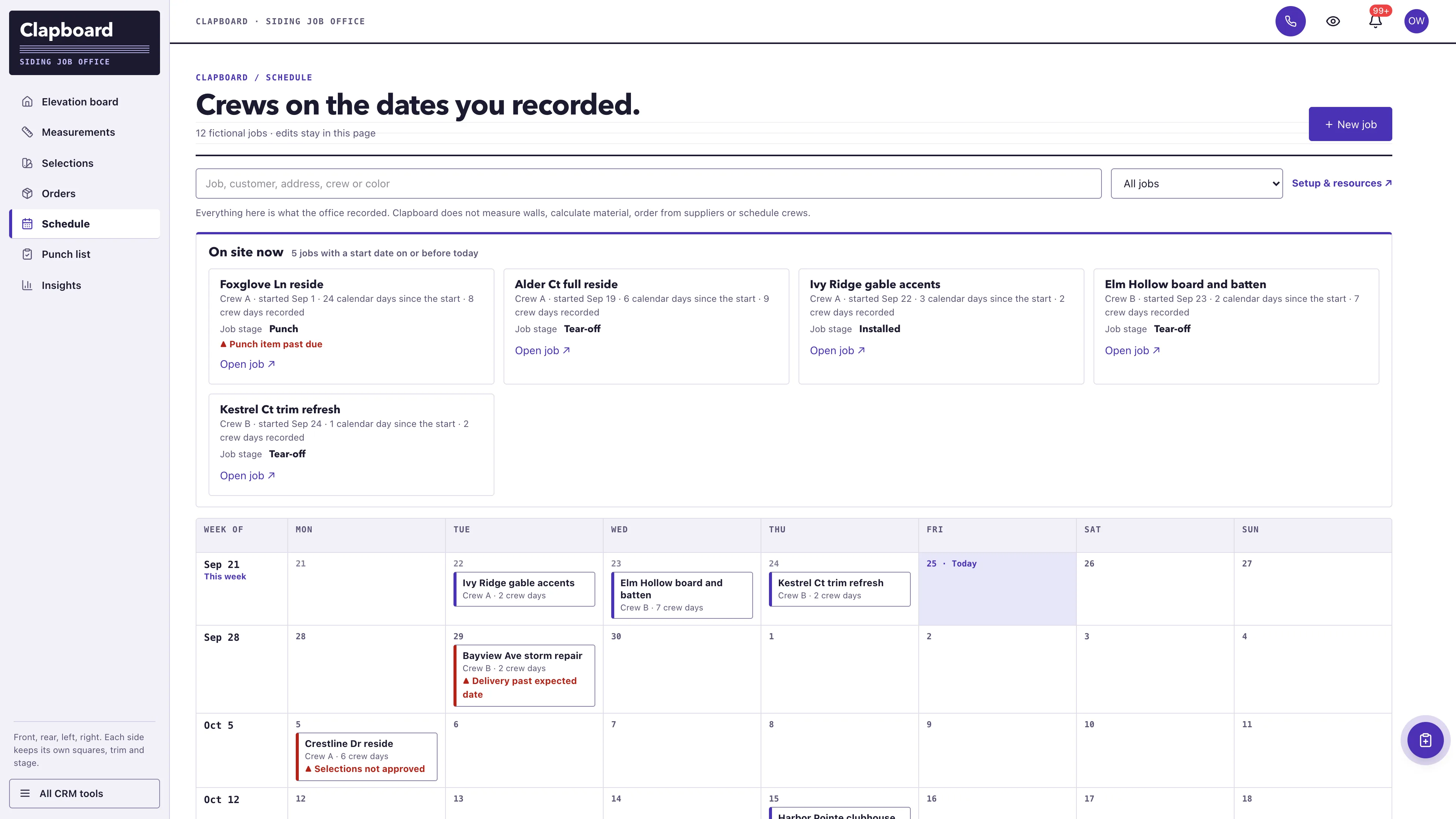 Schedule in the GoSeedly Siding Contractor Kit with fictional sample records