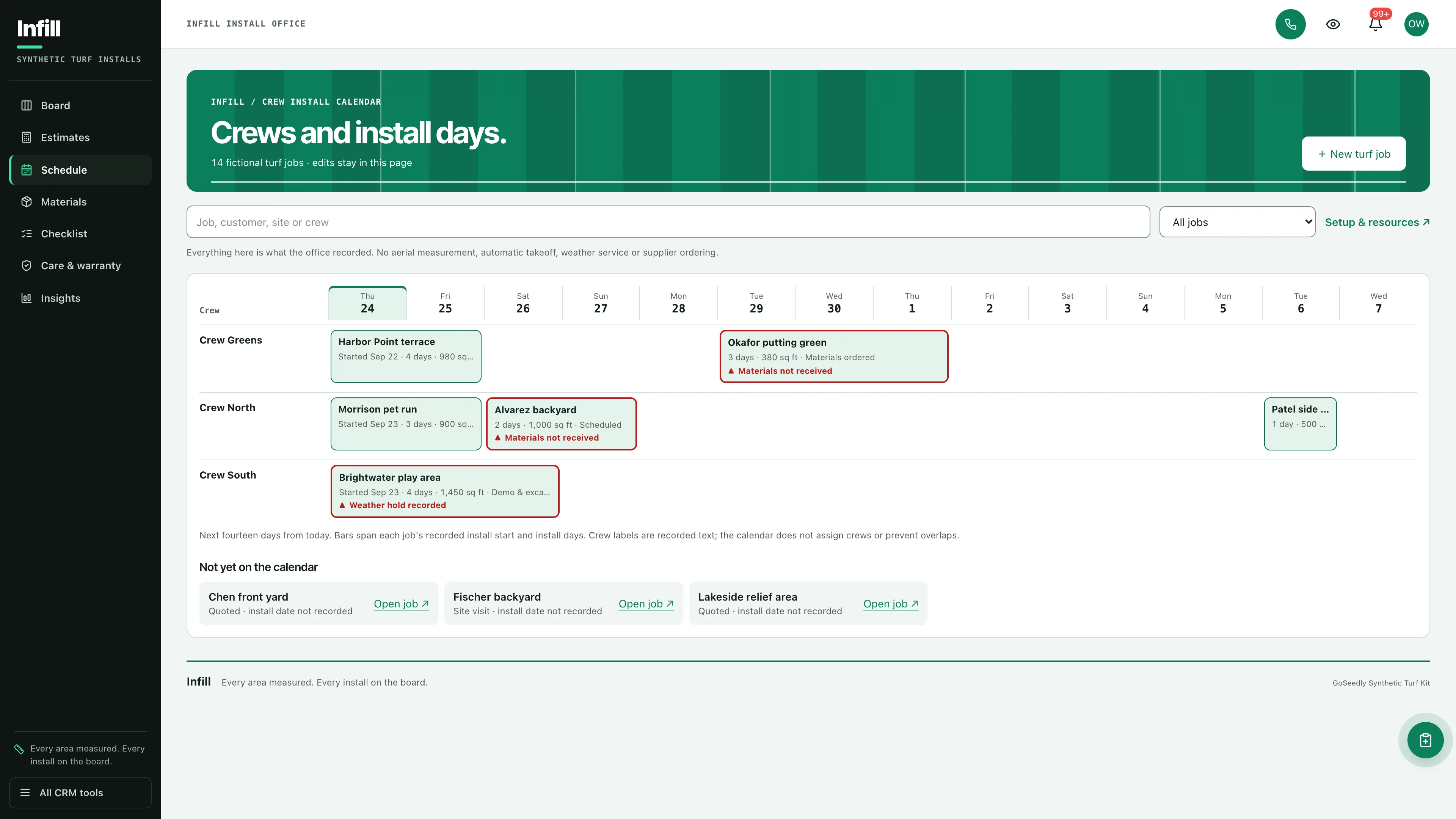 Schedule in the GoSeedly Synthetic Turf Kit with fictional sample records