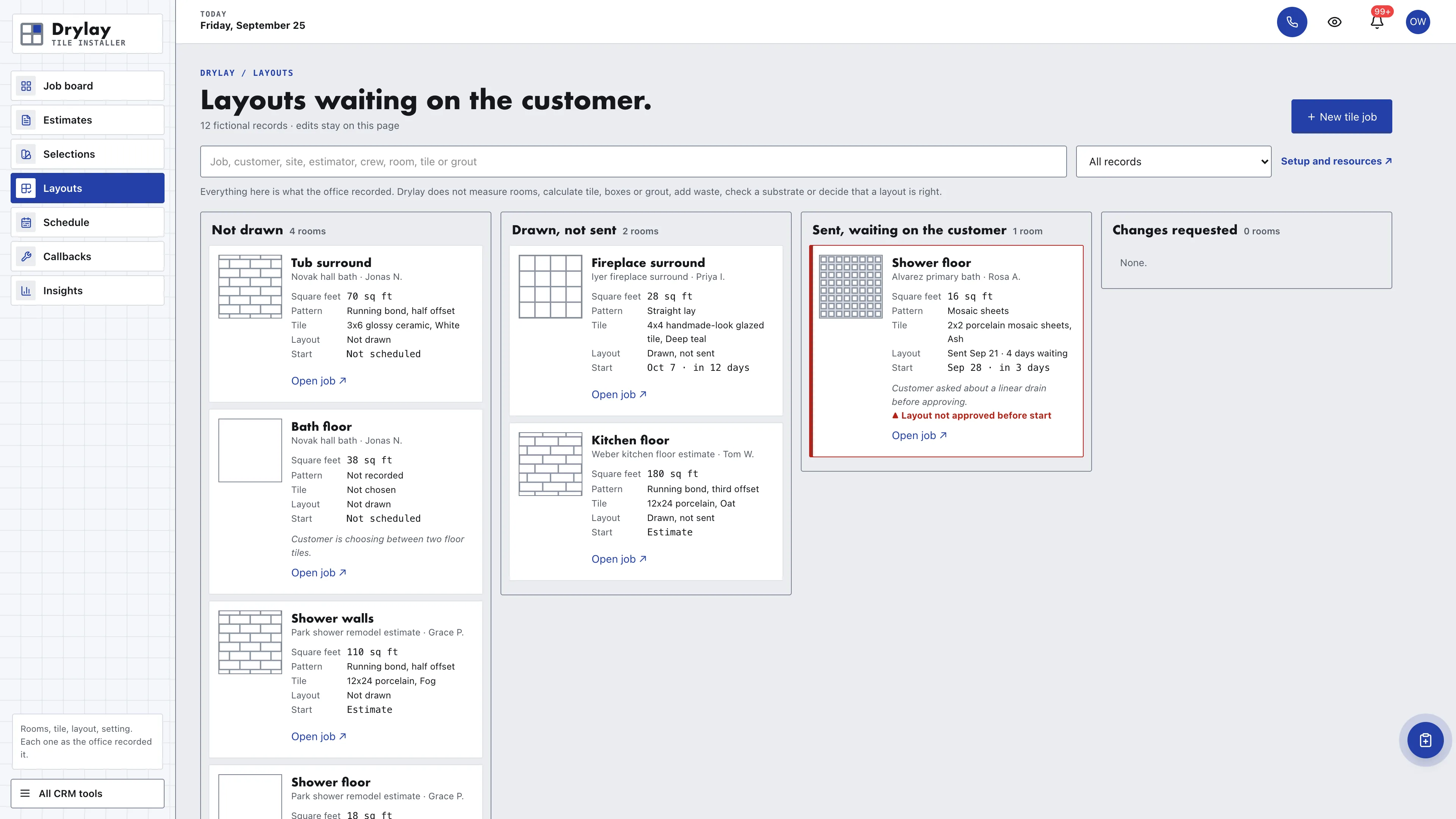 Layouts in the GoSeedly Tile Installer Kit with fictional sample records