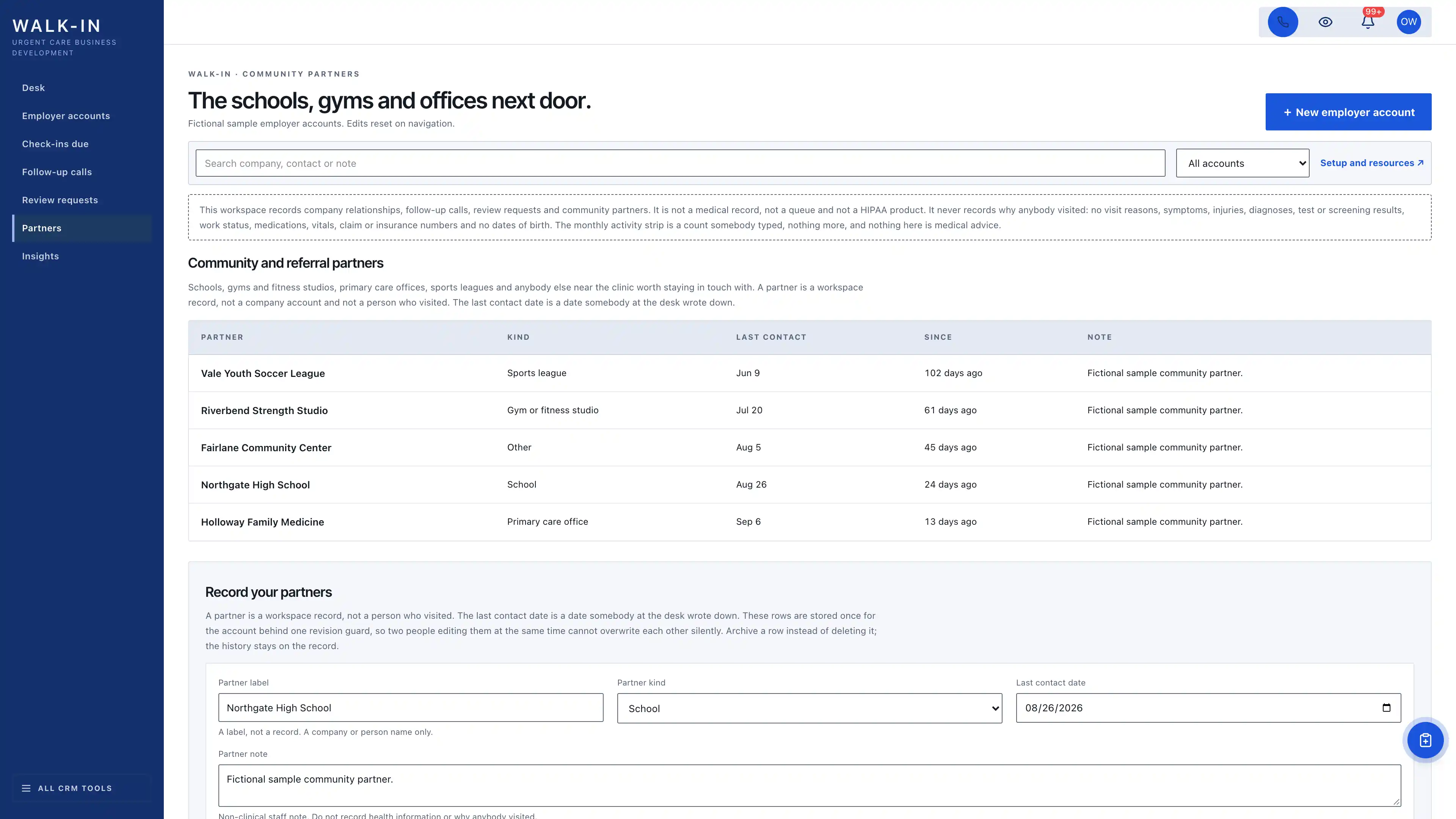 Partners in the GoSeedly Urgent Care Kit with fictional sample records