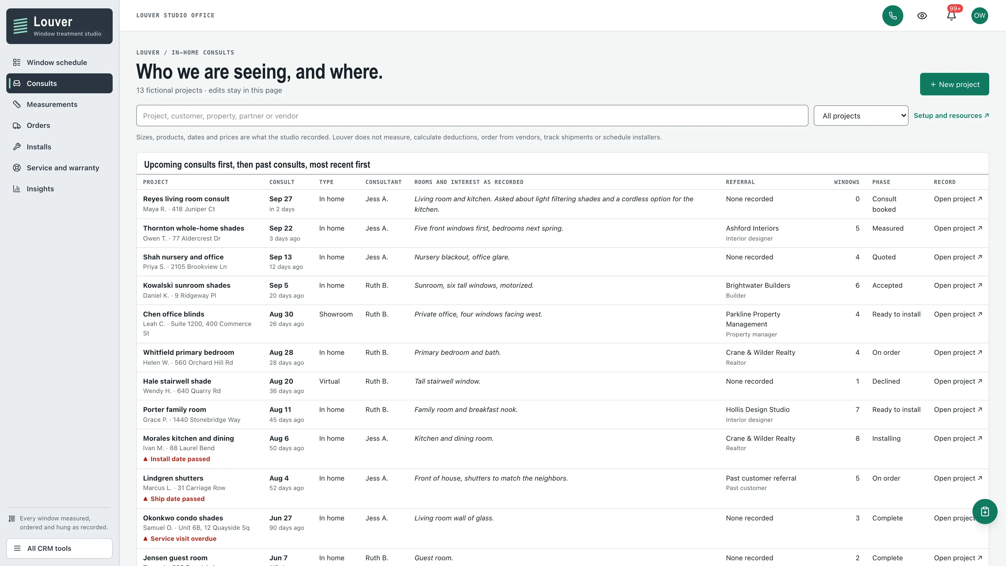 Consults in the GoSeedly Window Treatments Kit with fictional sample records