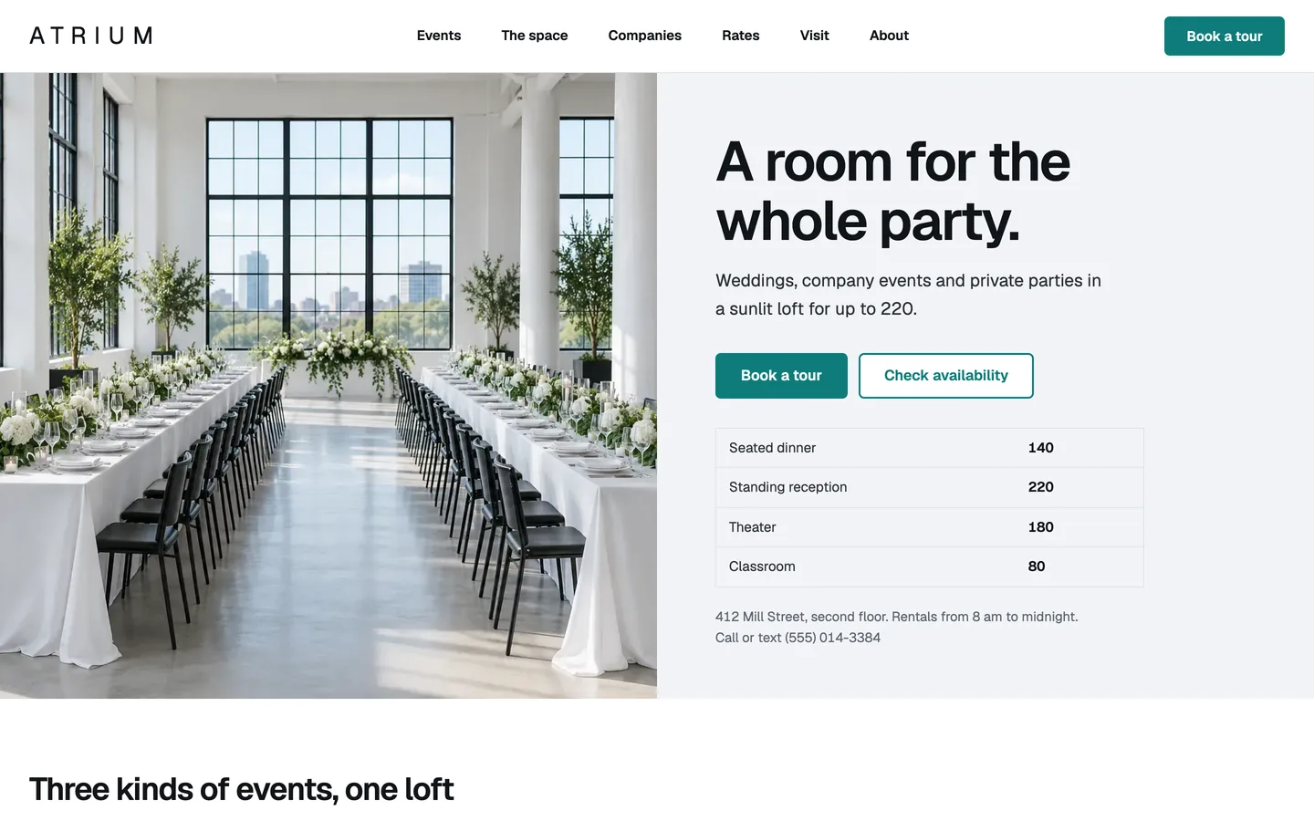 Atrium website template homepage