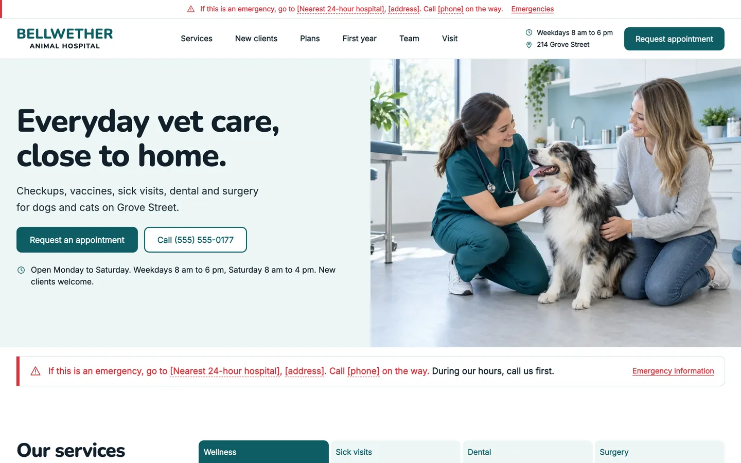 Bellwether website template homepage