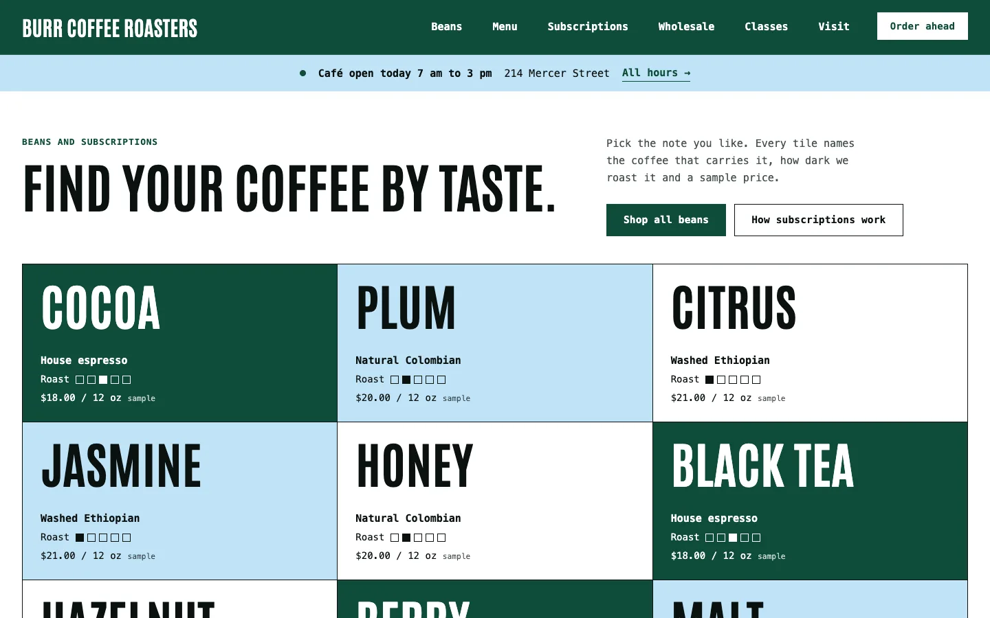 Burr: Home / find your coffee by taste