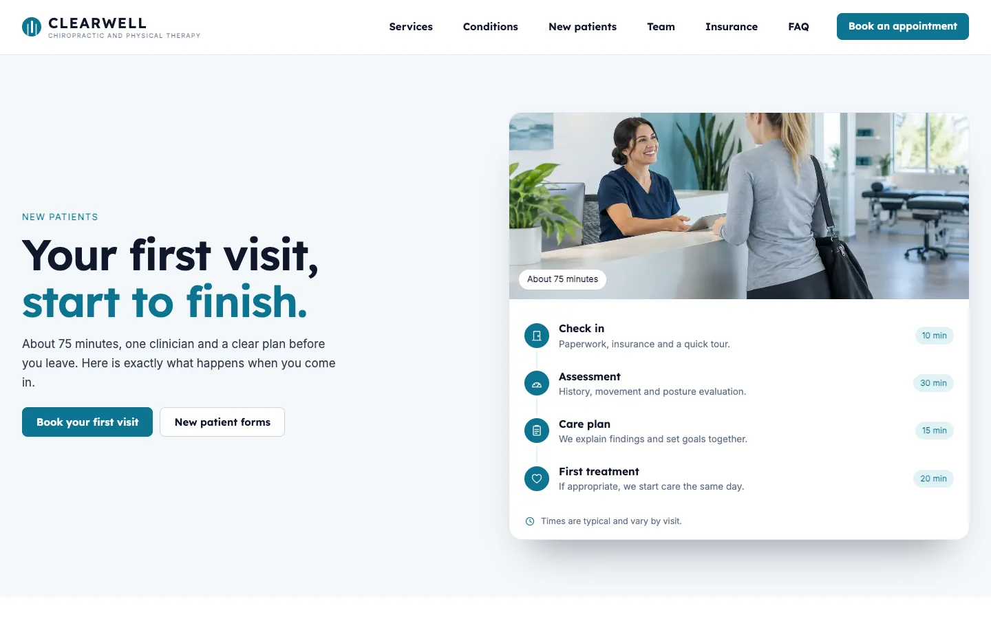 Clearwell: Home / first visit
