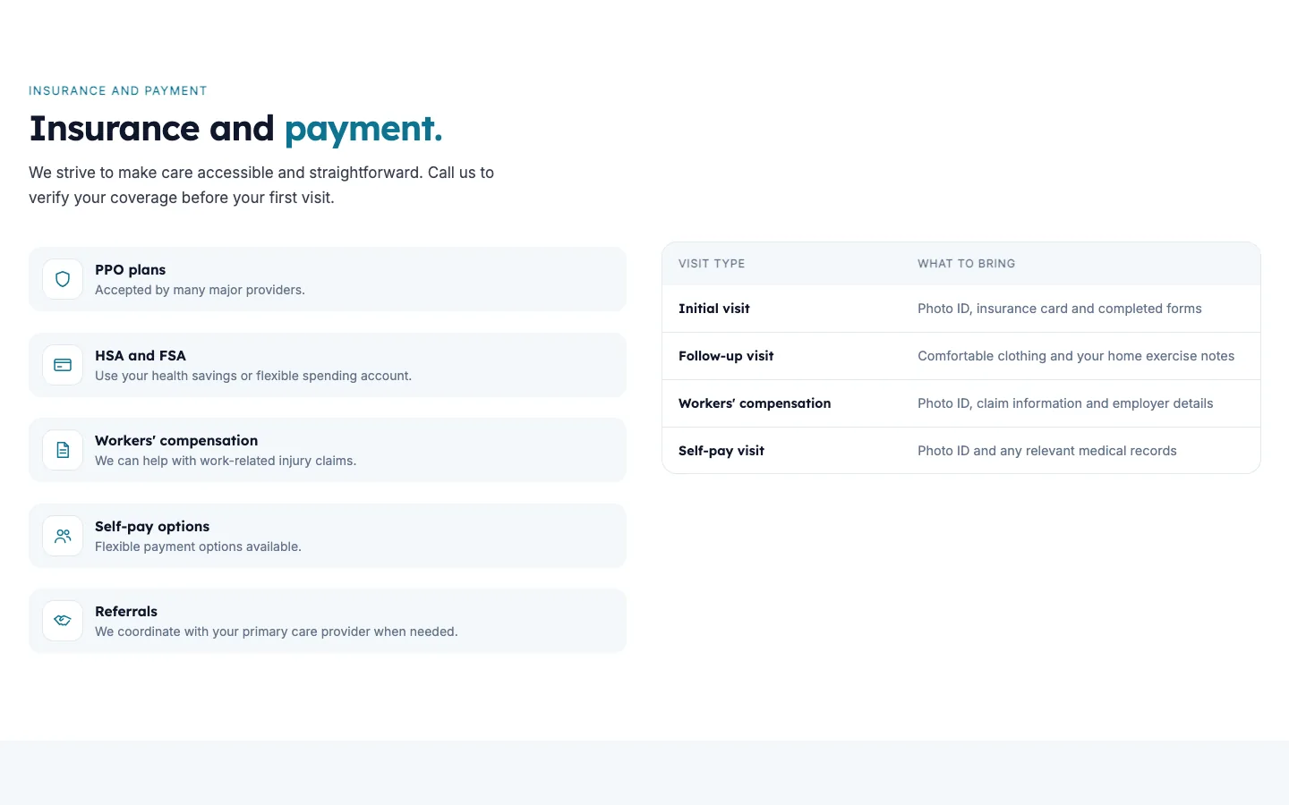 Clearwell: Insurance and payment