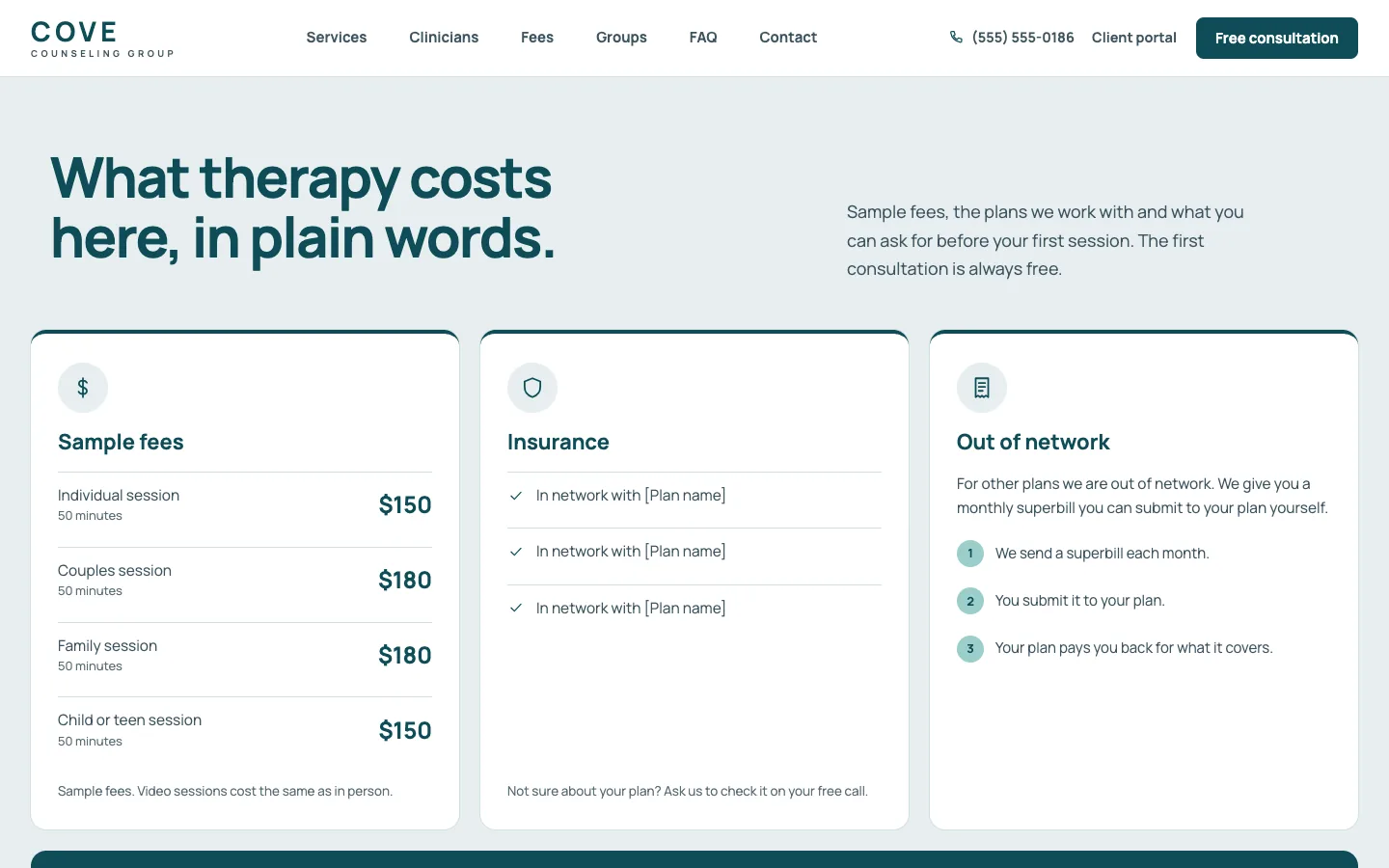 Cove: Home / fees in plain words