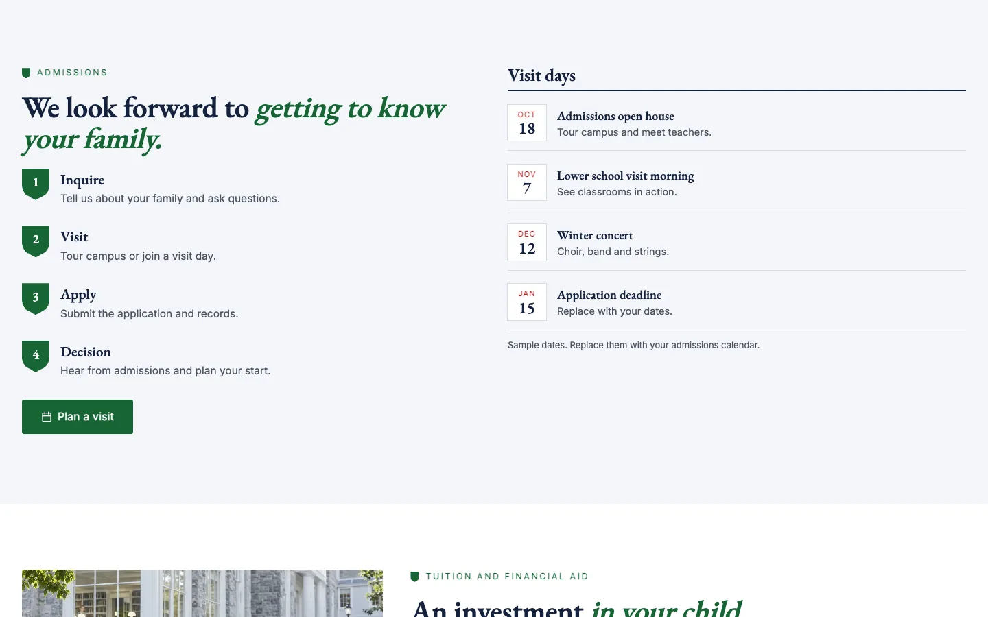 Crest: Admissions and visit days