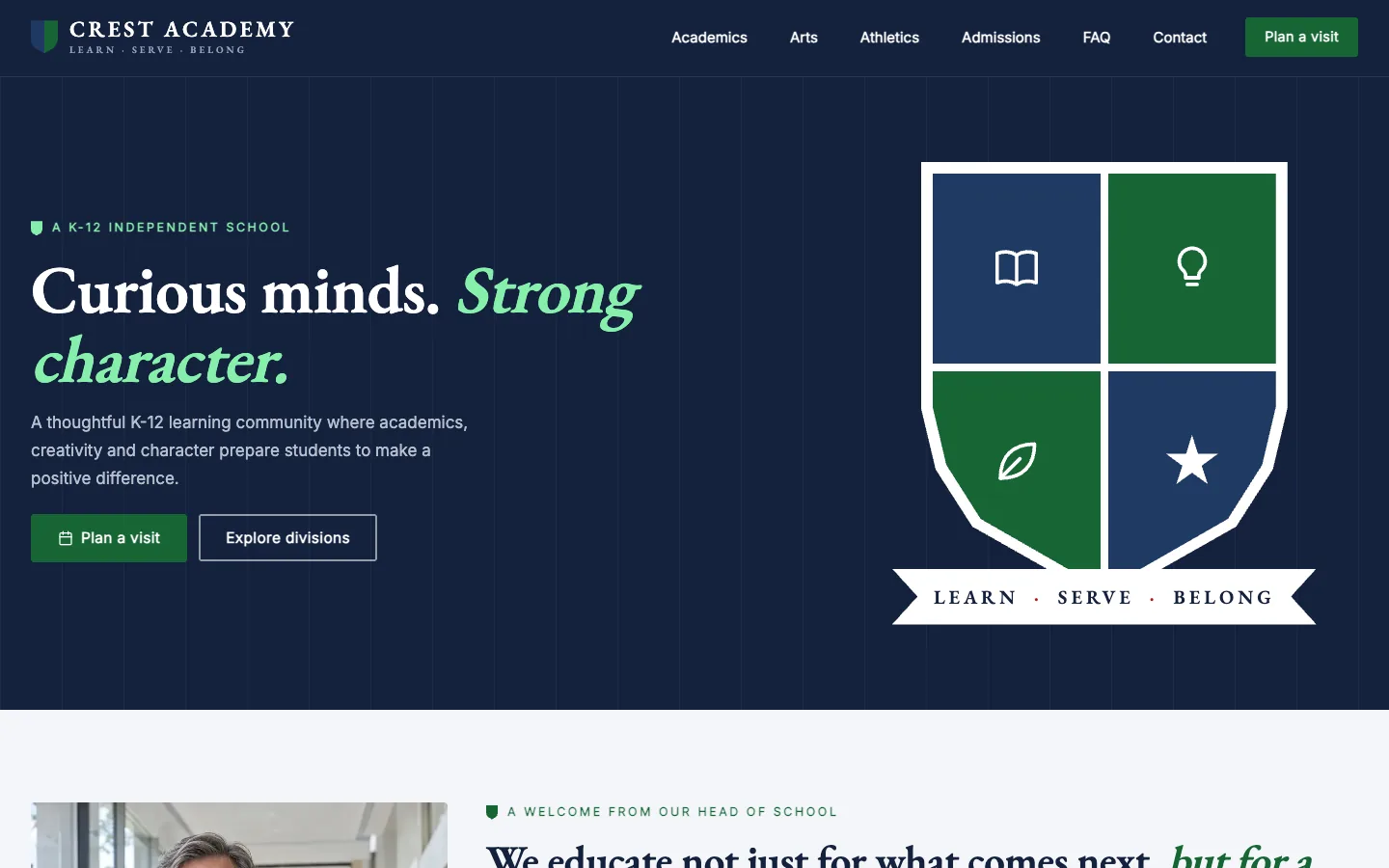 Crest website template homepage