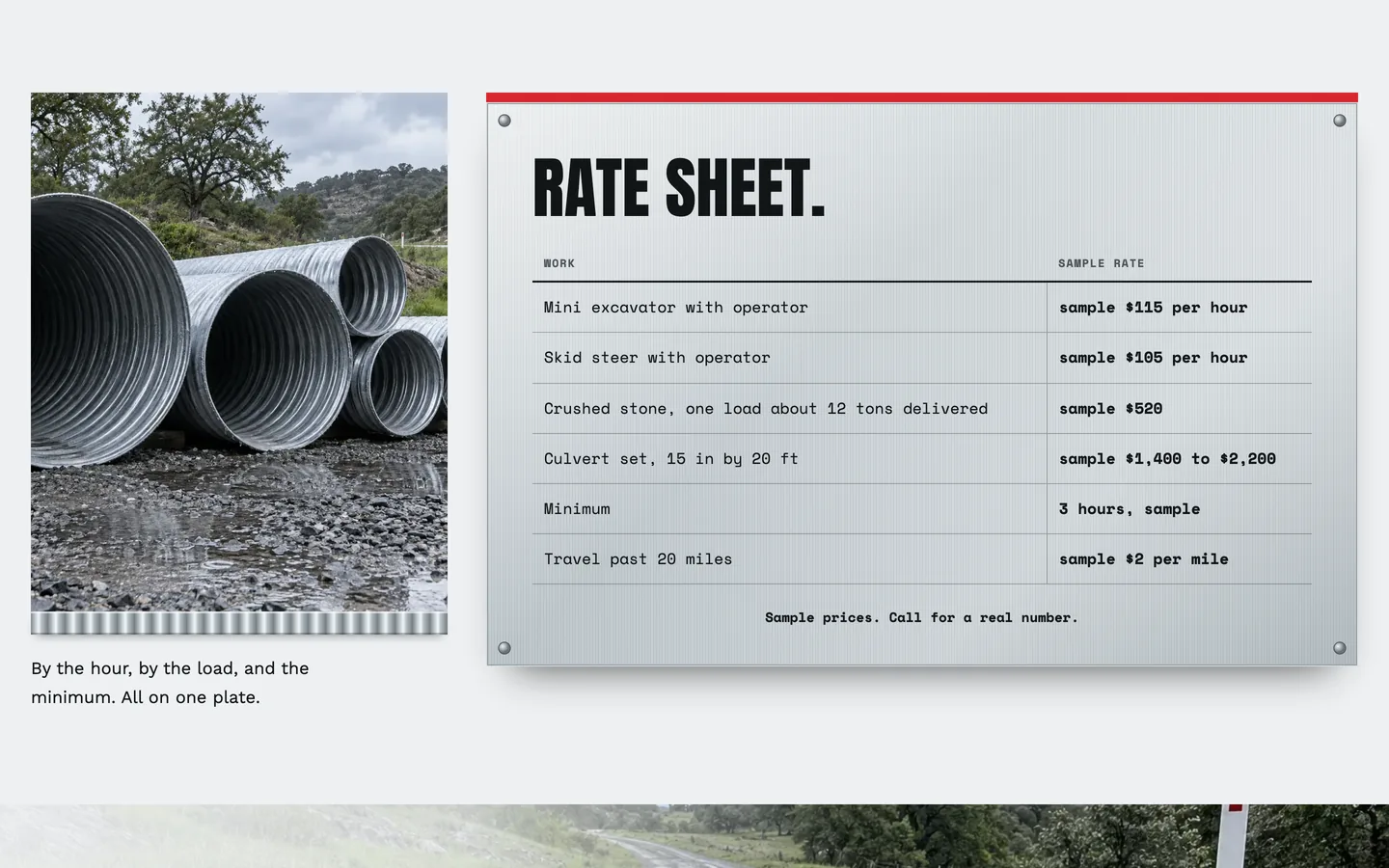 Culvert: Rate sheet