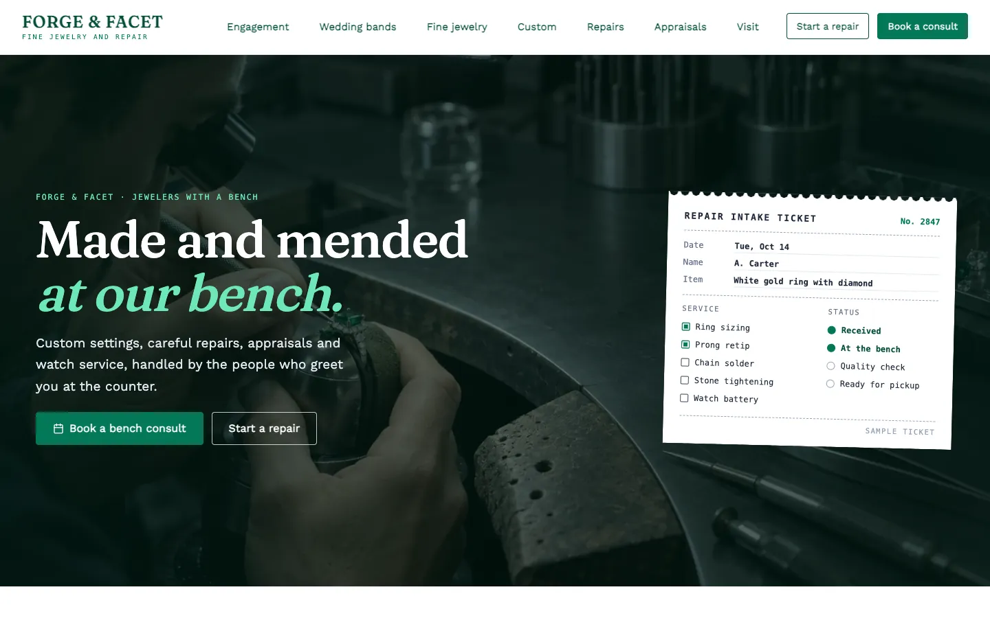 Facet website template homepage