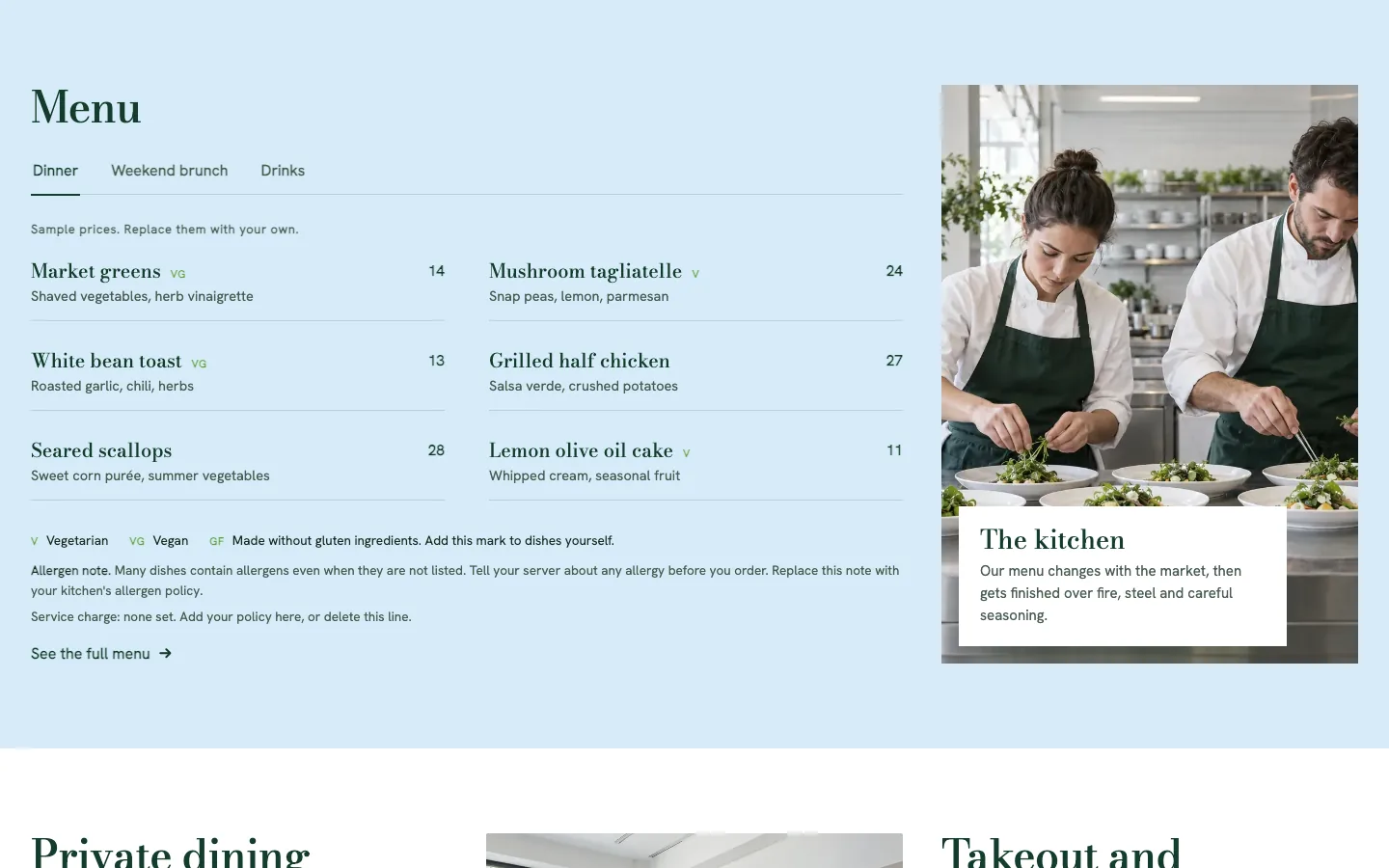 Fennel: The menu with dietary marks