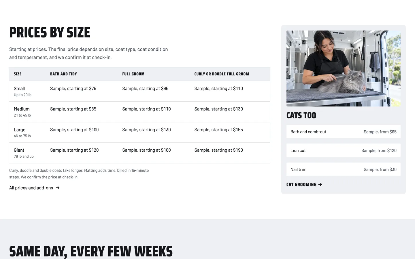 Fetch: Prices by size