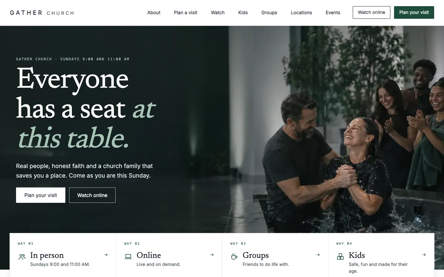 Gather website template homepage