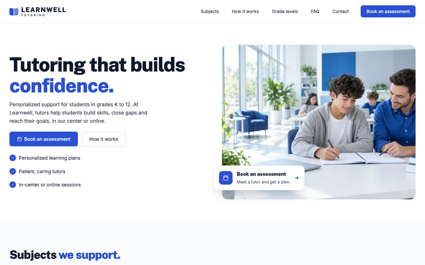 Learnwell website template homepage