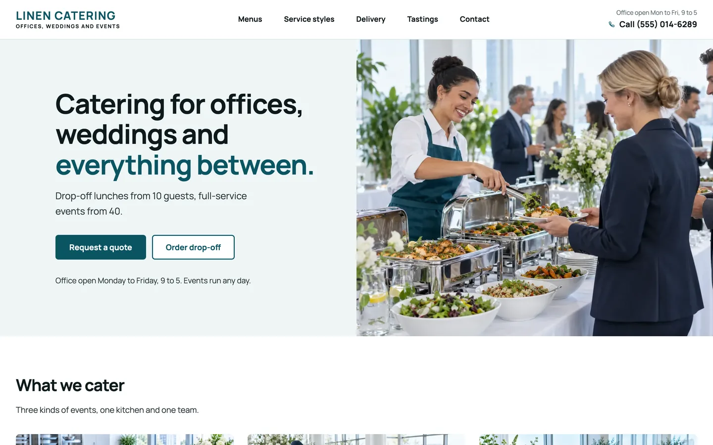 Linen website template homepage