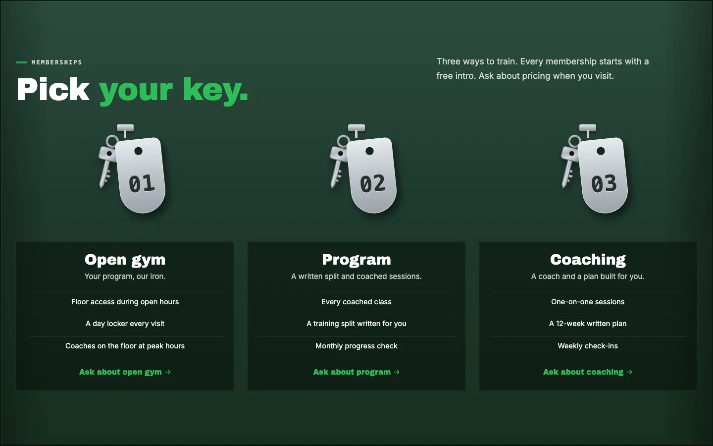 Locker: Memberships / locker keys