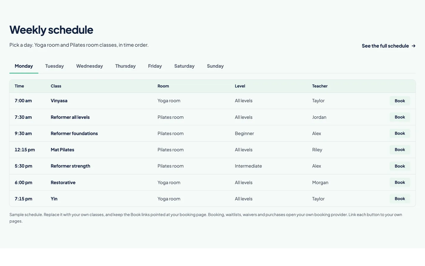 Midline: Weekly schedule