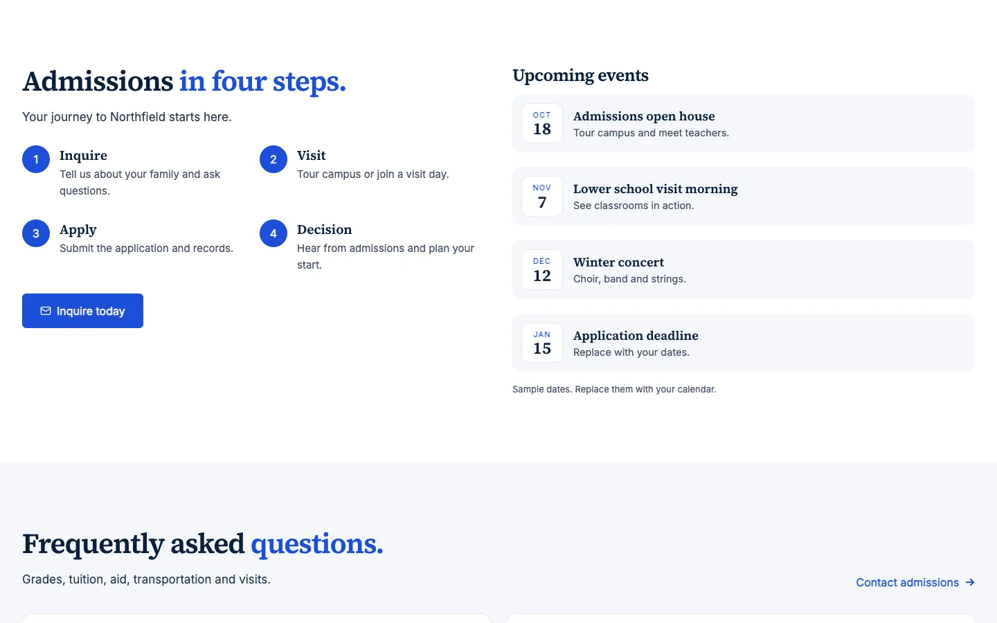 Northfield: Admissions and events