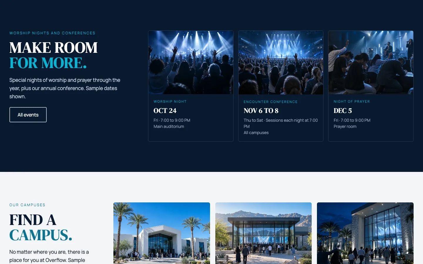 Overflow: Worship nights and conferences