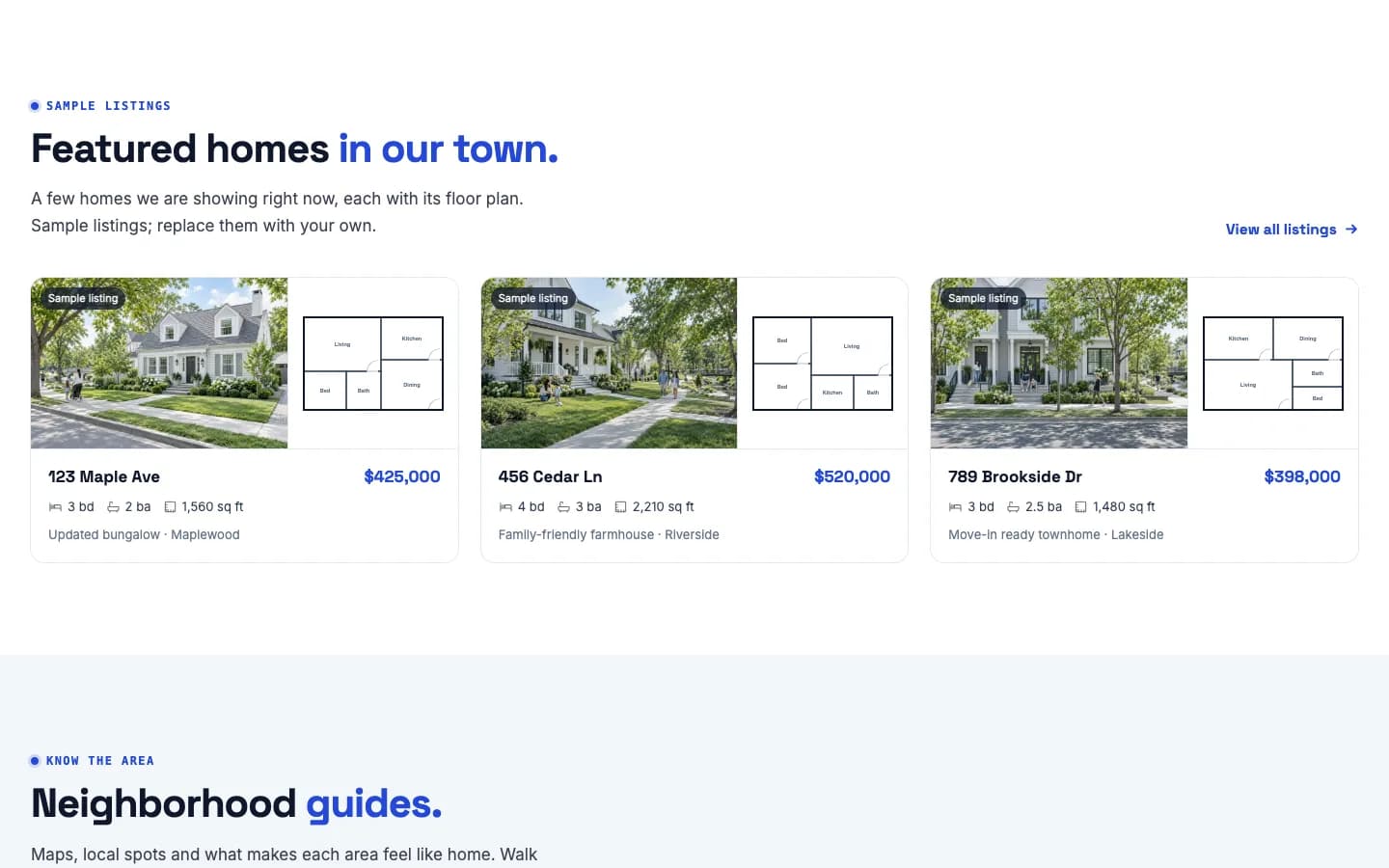 Plat: Featured homes with floor plans