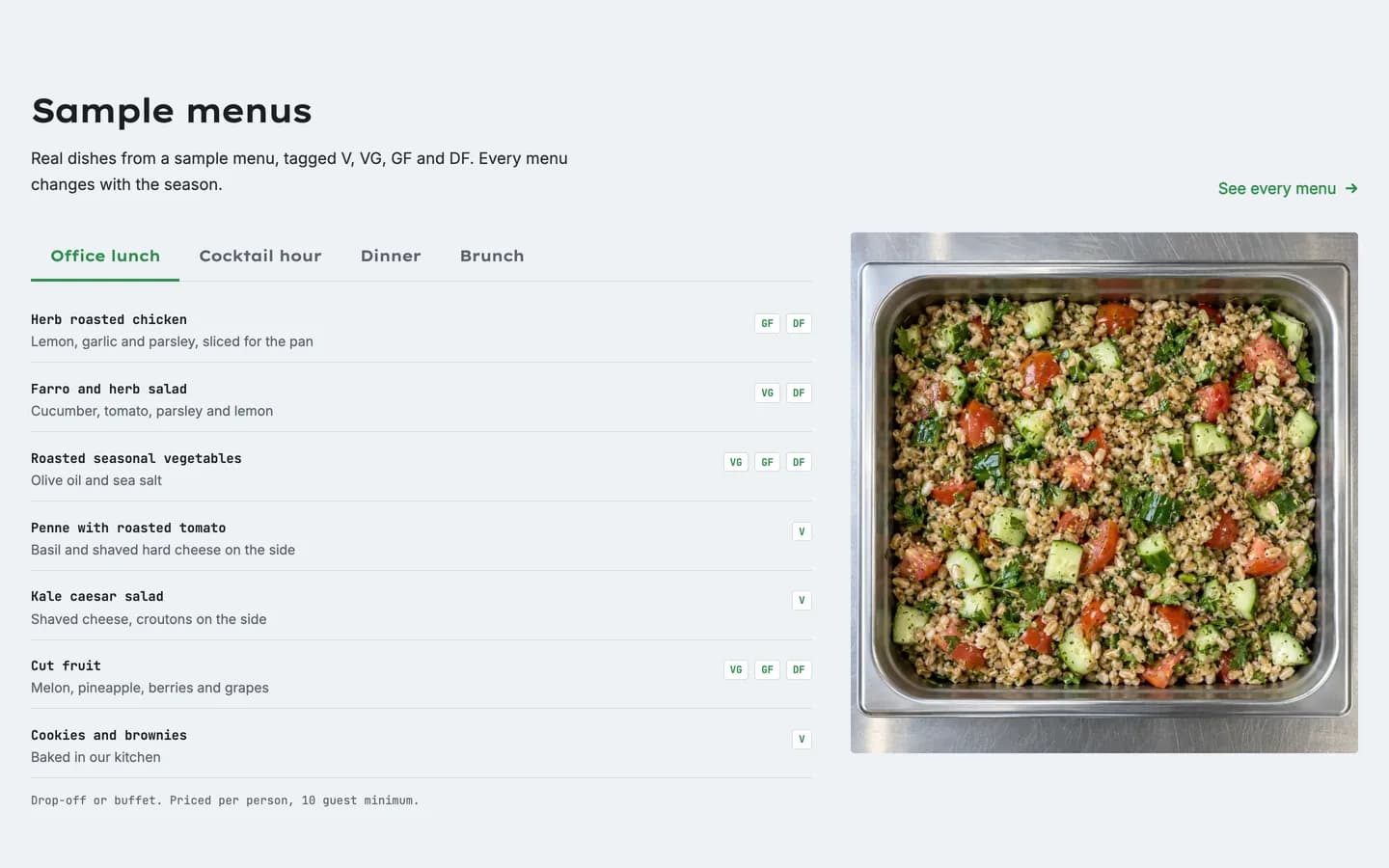 Platter: Sample menus
