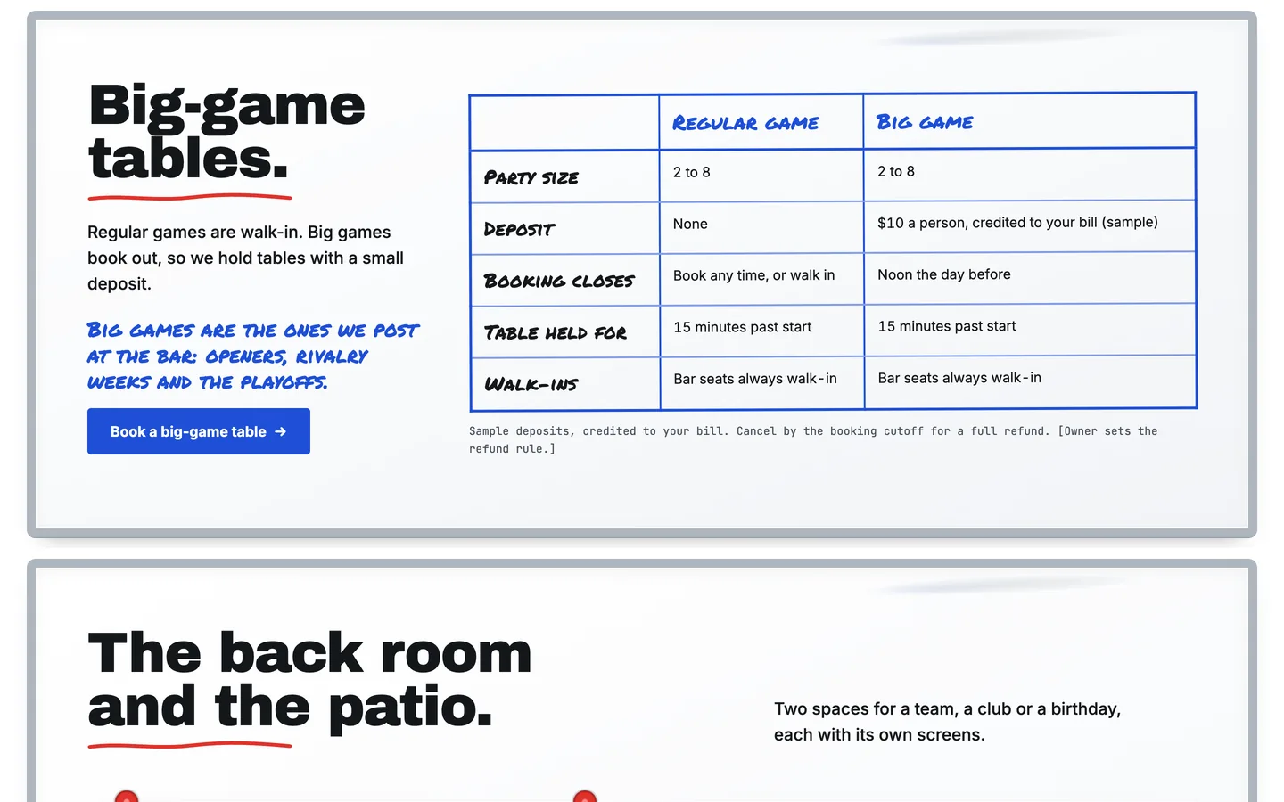Playbook: Big-game tables