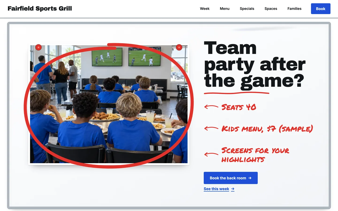 Playbook: Home / team party after the game?