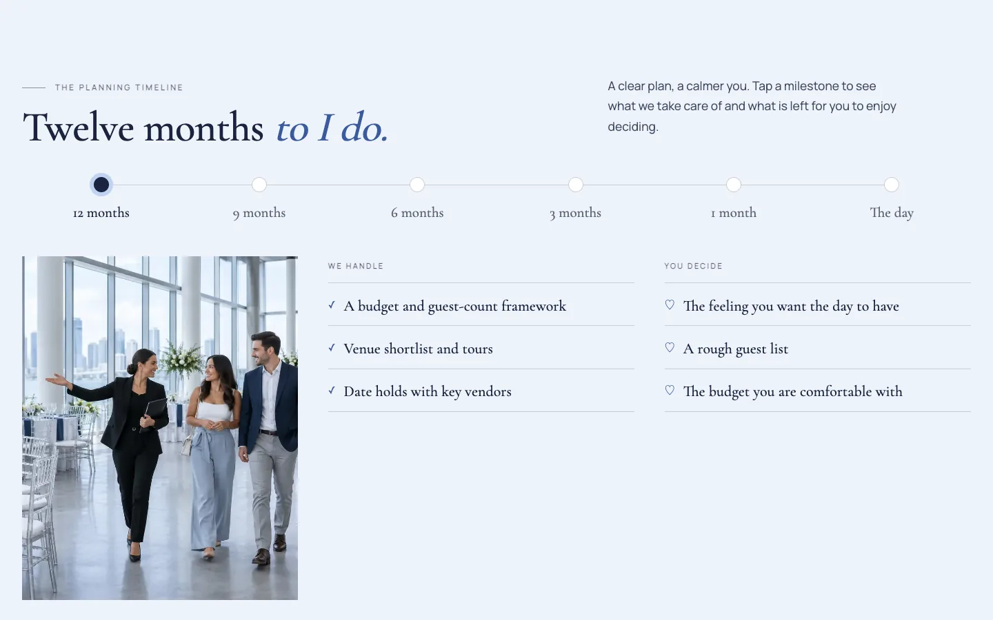 Program: Twelve months to I do / timeline