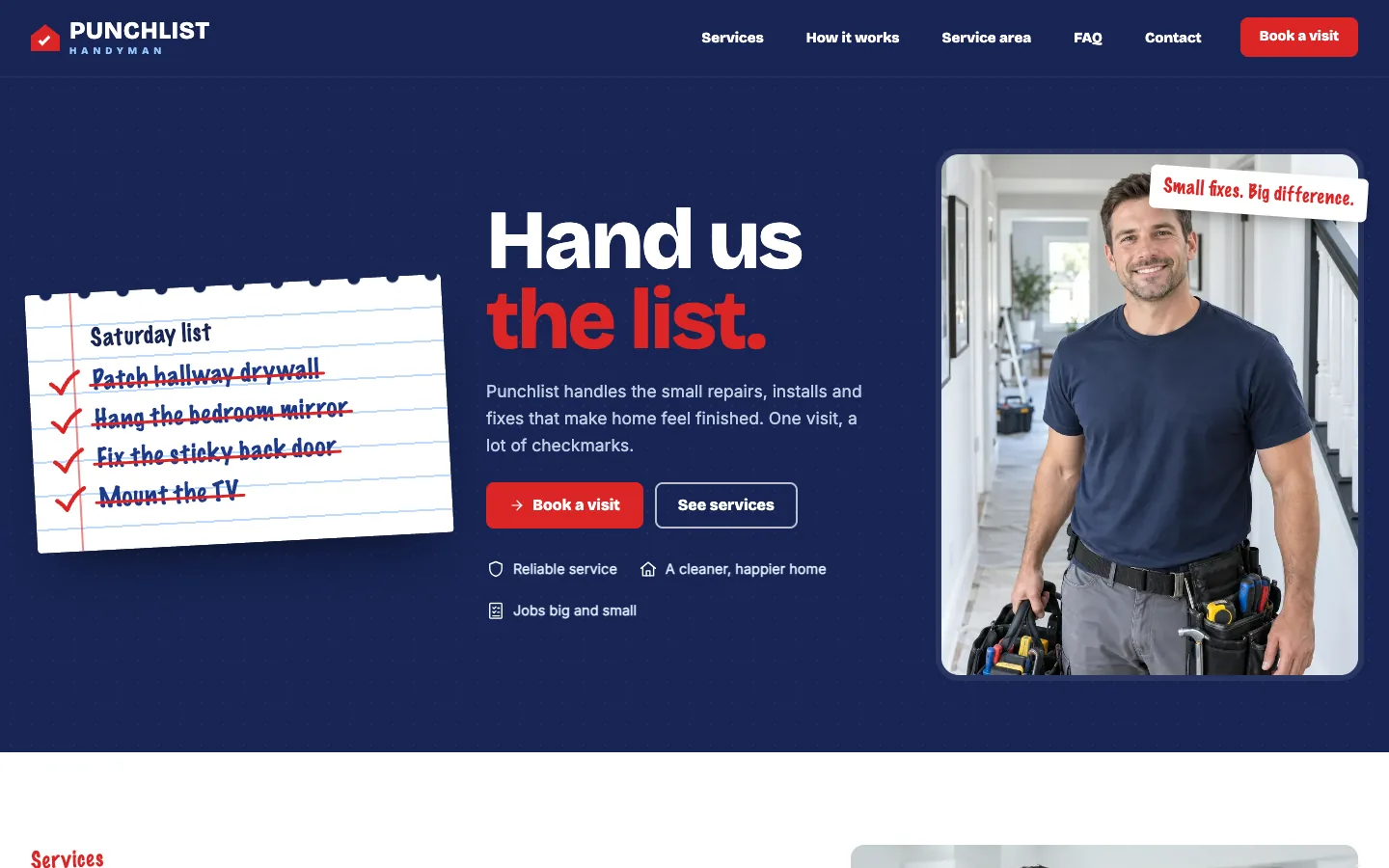 Punchlist homepage running in Seedly Sites