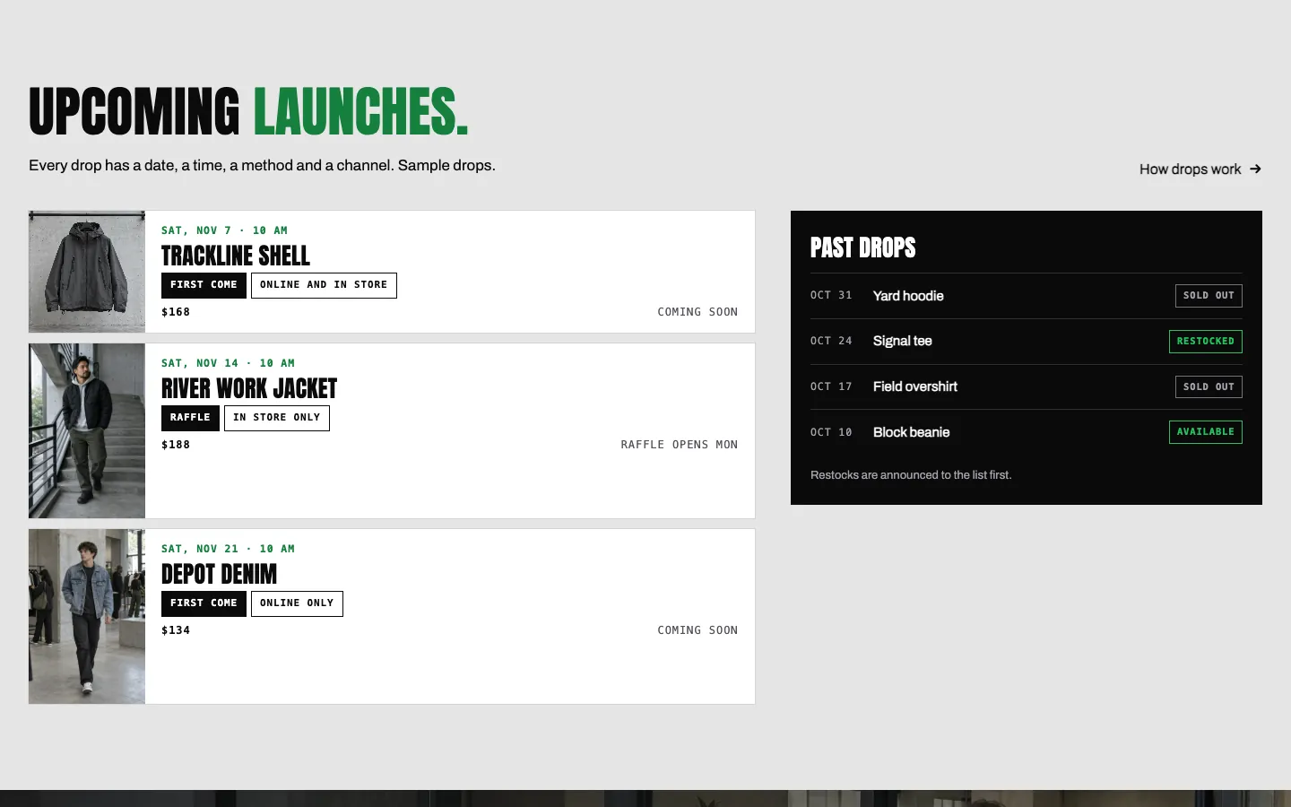 Railyard: Upcoming launches and past drops