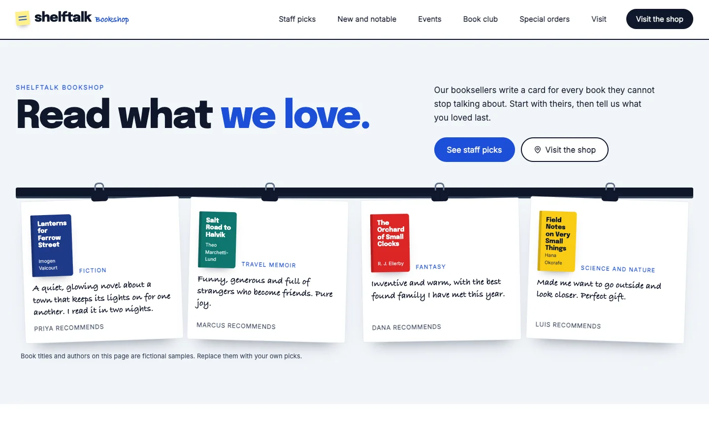 Shelftalk website template homepage